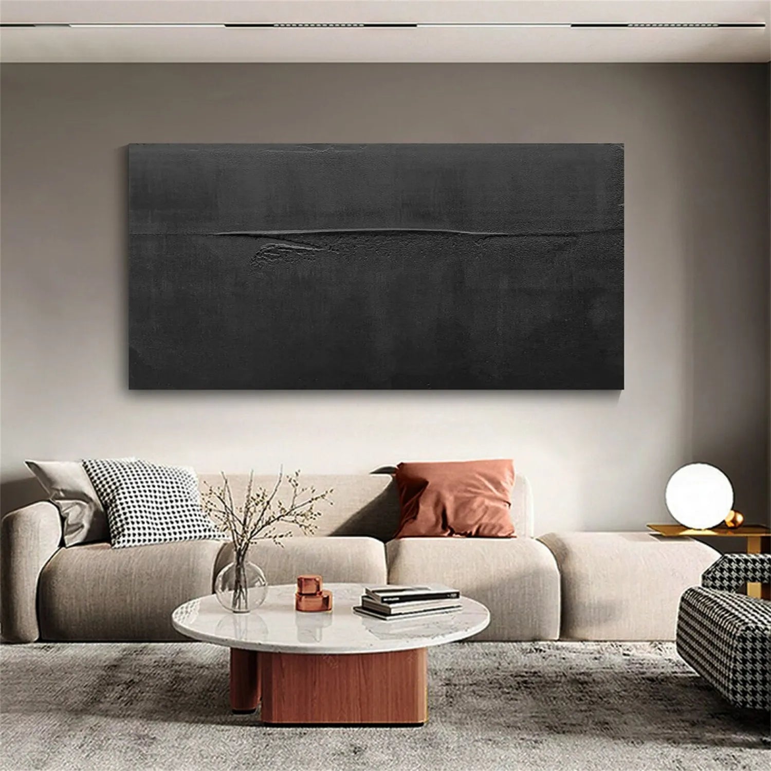 #CL-Custom Size Black Minimalist Textured Painting Canvas #MZ115