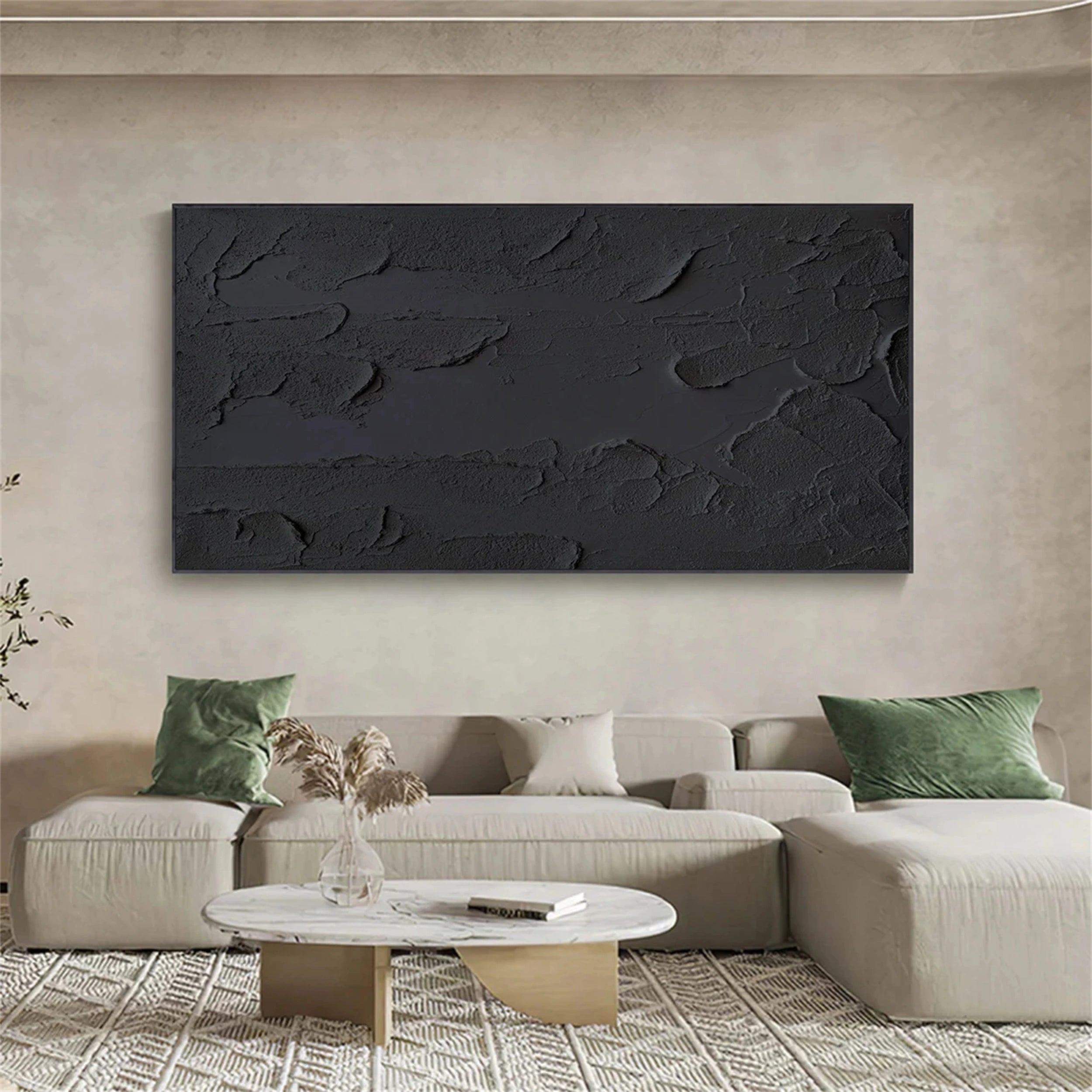 Black Minimalist Textured Painting Canvas #MZ051