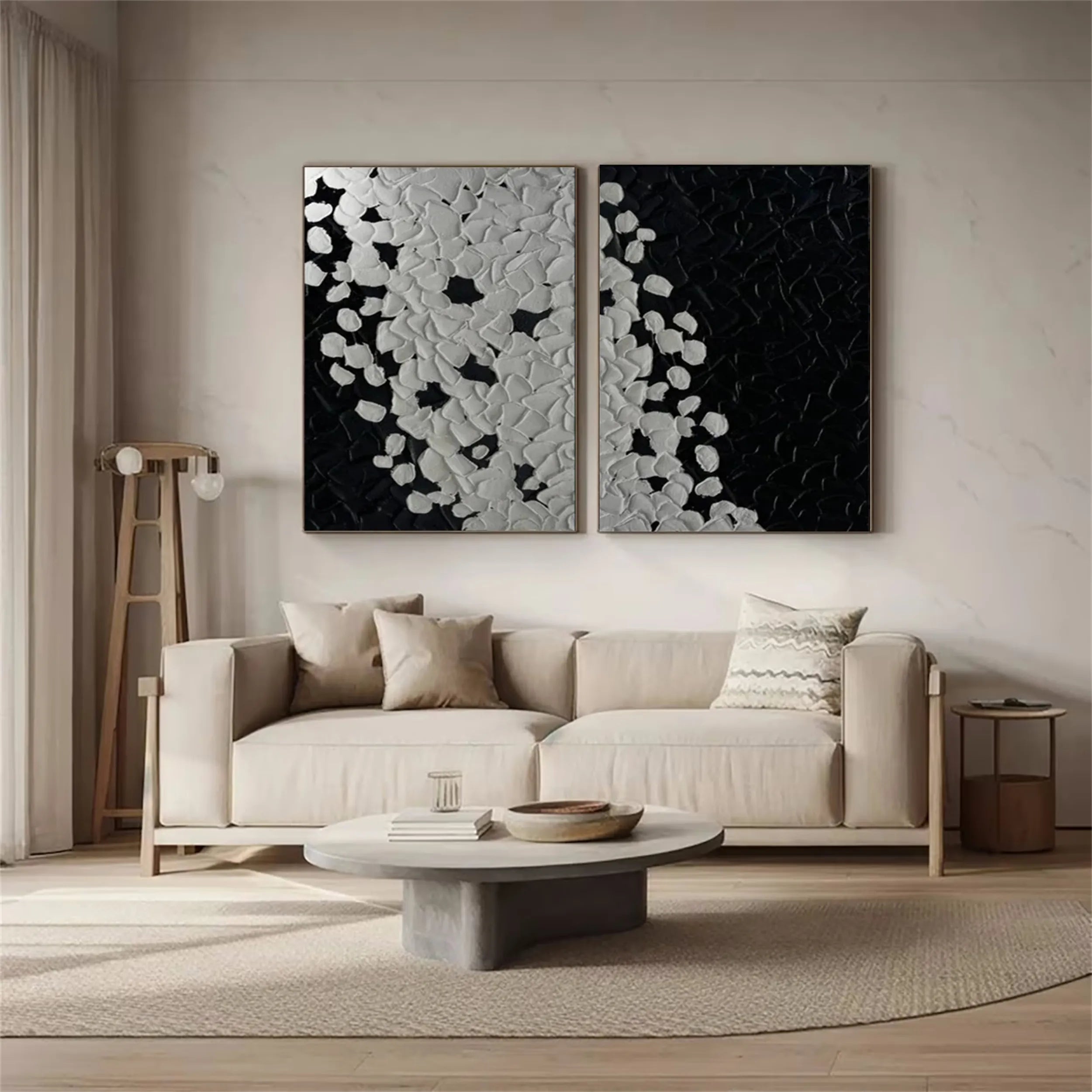 Black White Textured Minimalist Wall Art Set of 2 #MZ107
