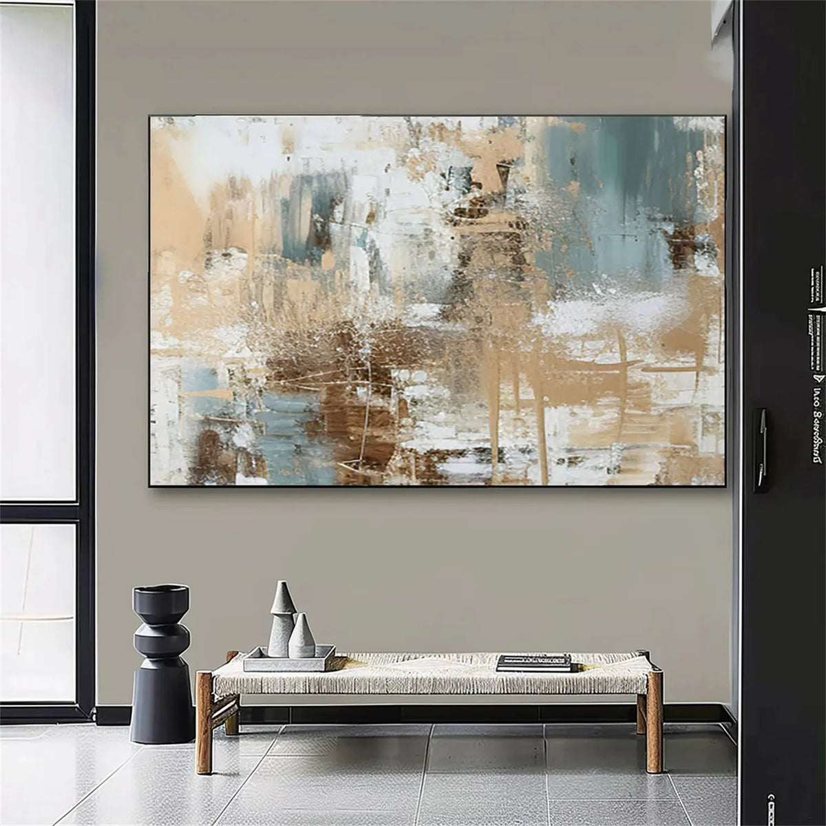 Wabi Sabi Black Beige Abstract Wall Decor Painting on Canvas #AB 176