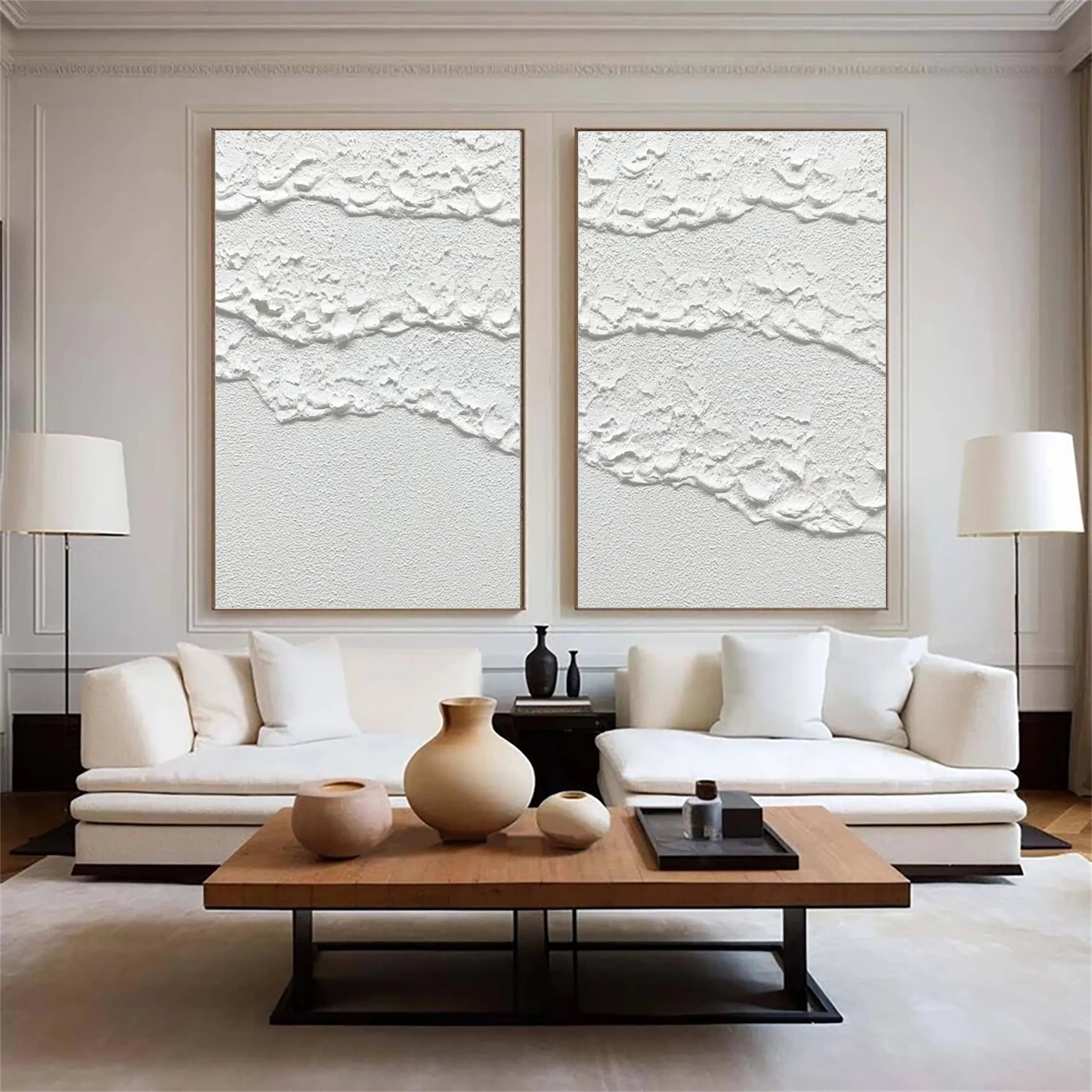 White Minimalist Textured Paintings Canvas Set of 2 #MM181