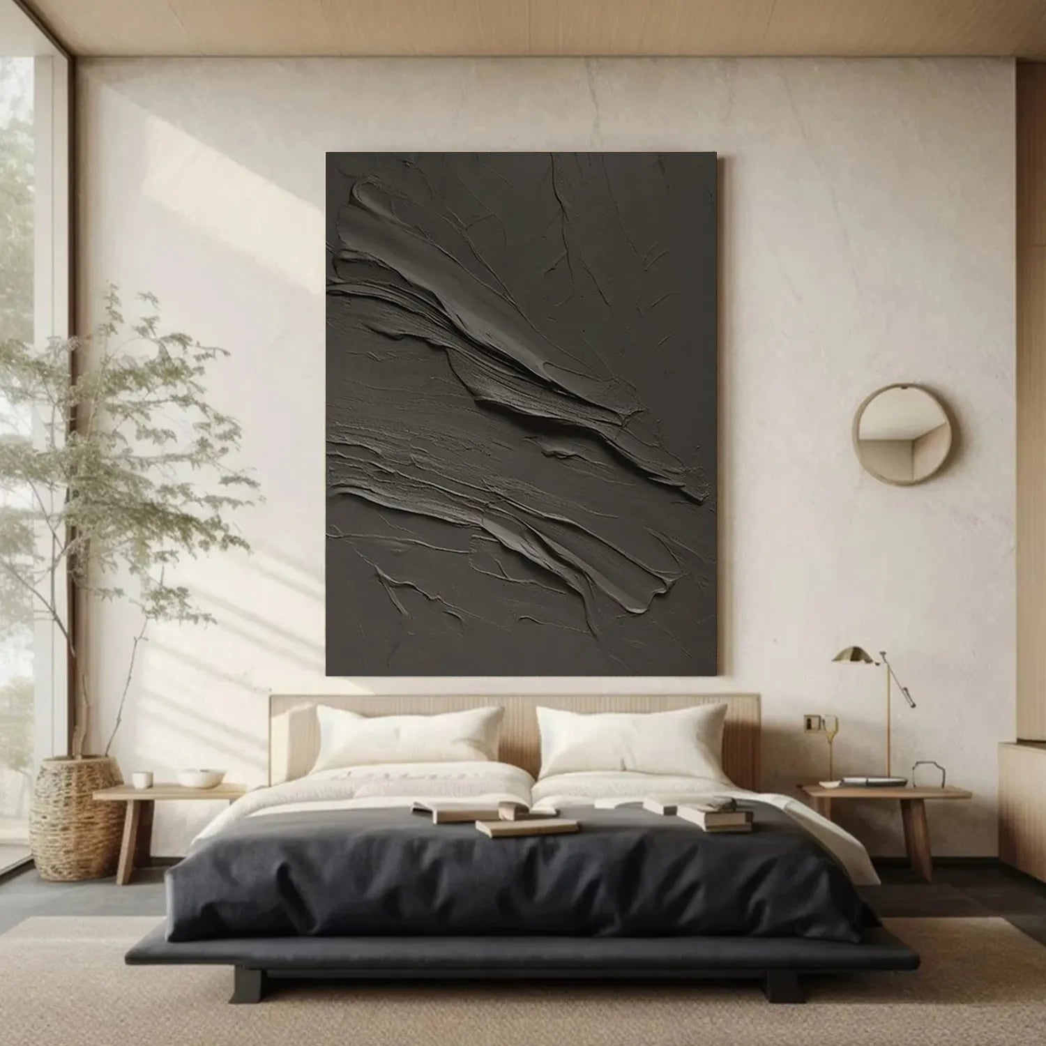 Black Plaster Art Minimalist Textured Painting #MZ110