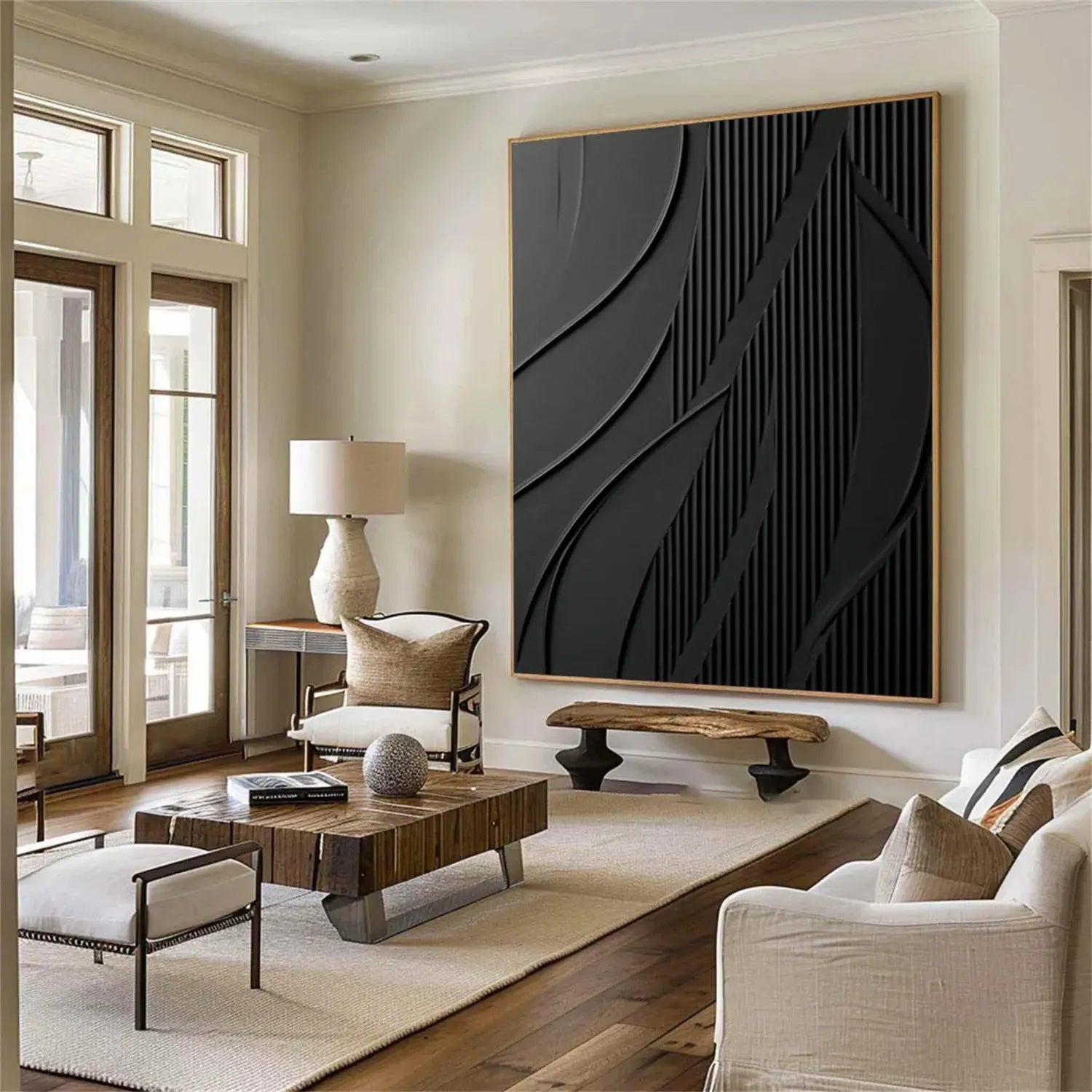 Black Minimalist Textured Painting Canvas #MZ125