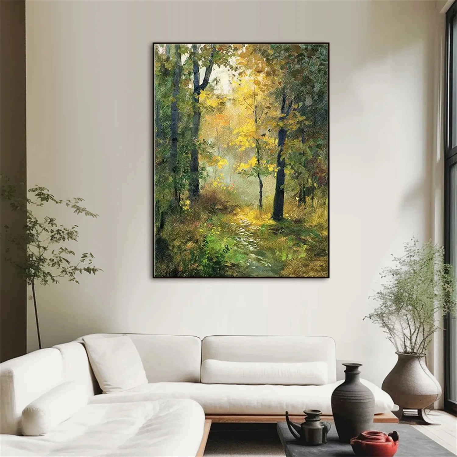 Green & Yellow Tree Abstract Canvas Art #FT 238