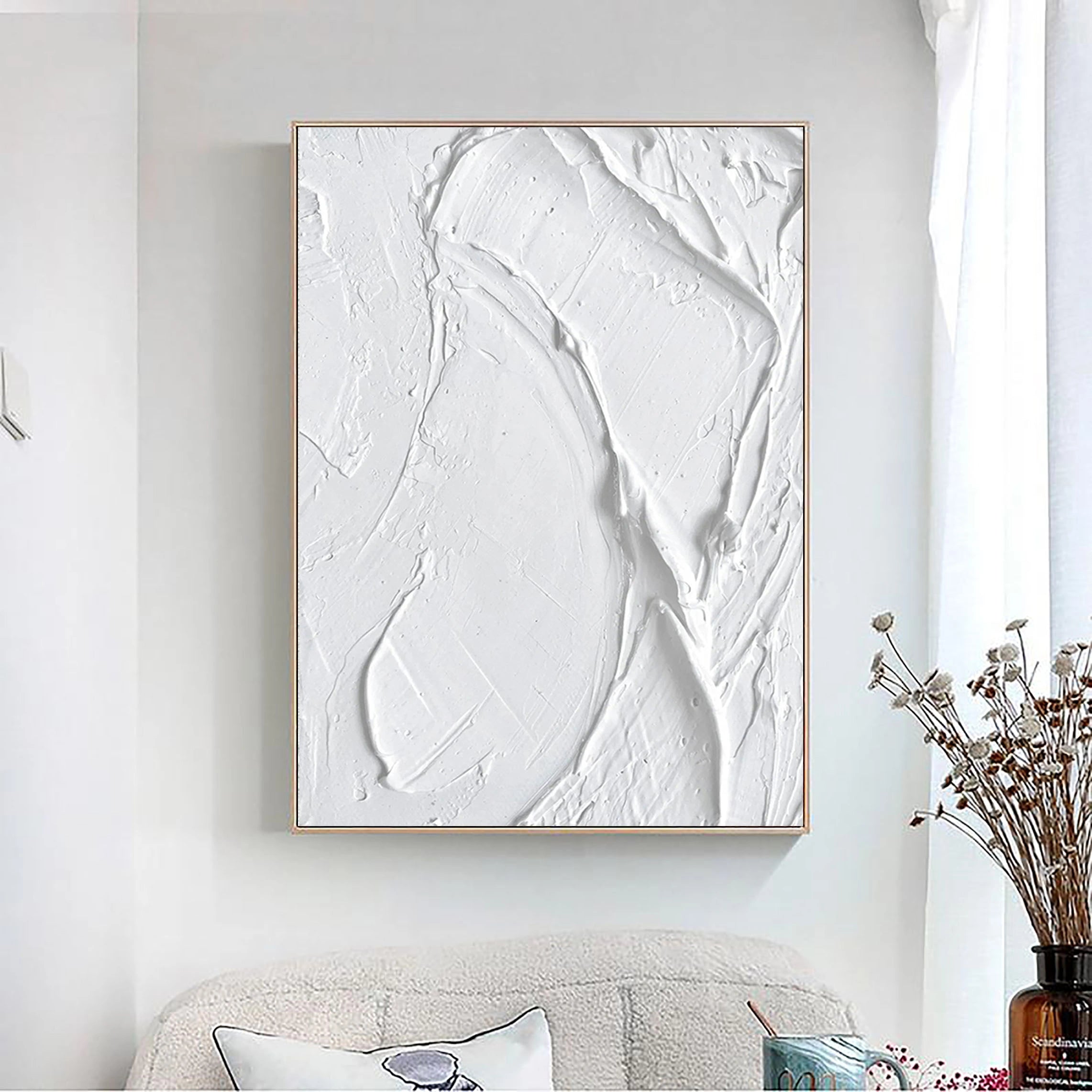 White Minimalist Textured Painting Canvas #MM028