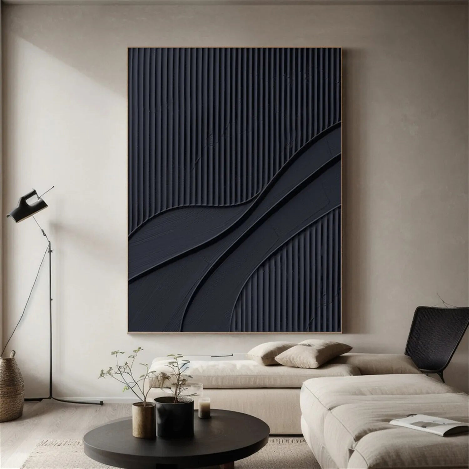 Black Minimalist Textured Painting Canvas #MZ093
