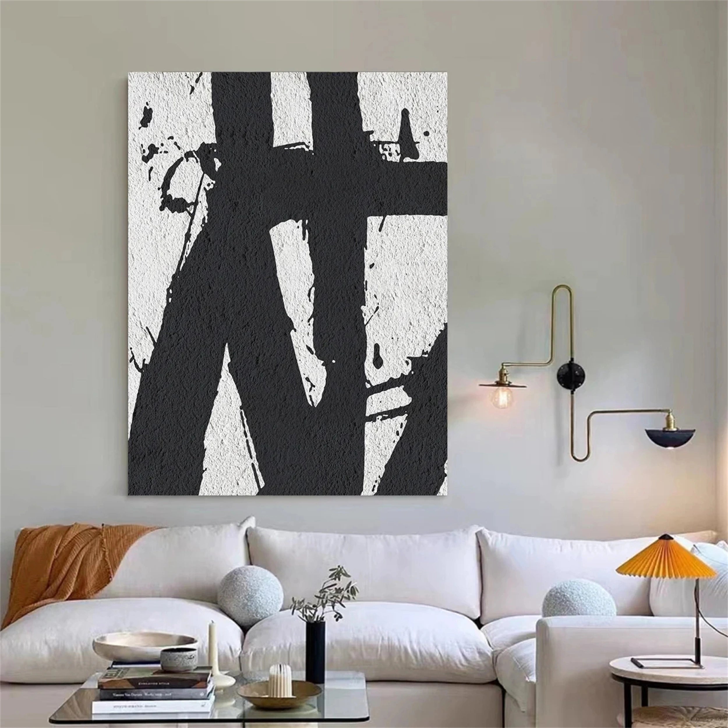 Black White Textured Minimalist Wall Art #MZ073