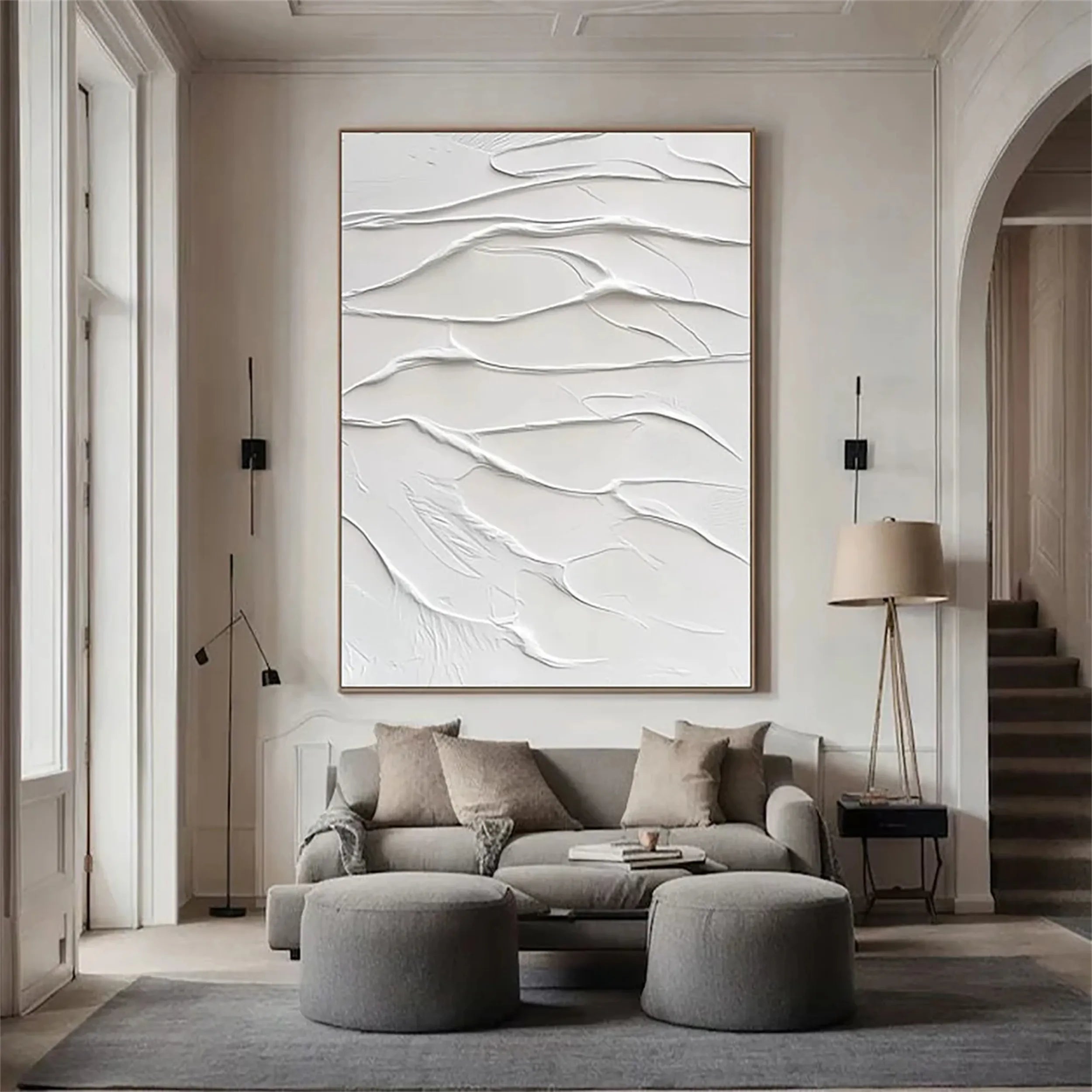 White Minimalist Textured Painting Canvas #MM191