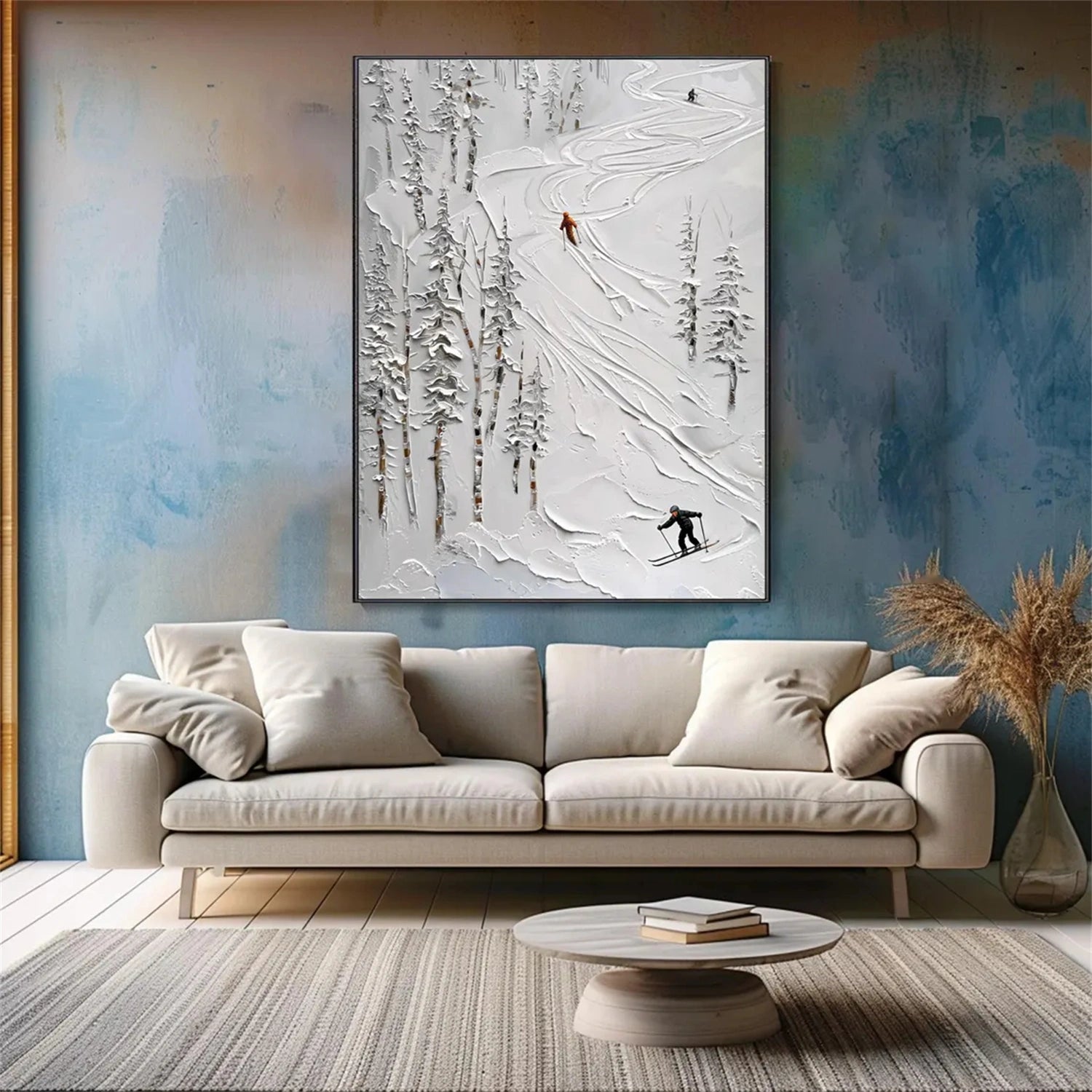 Custom Size Skiing Sport Art Textured Painting Canvas #SP030