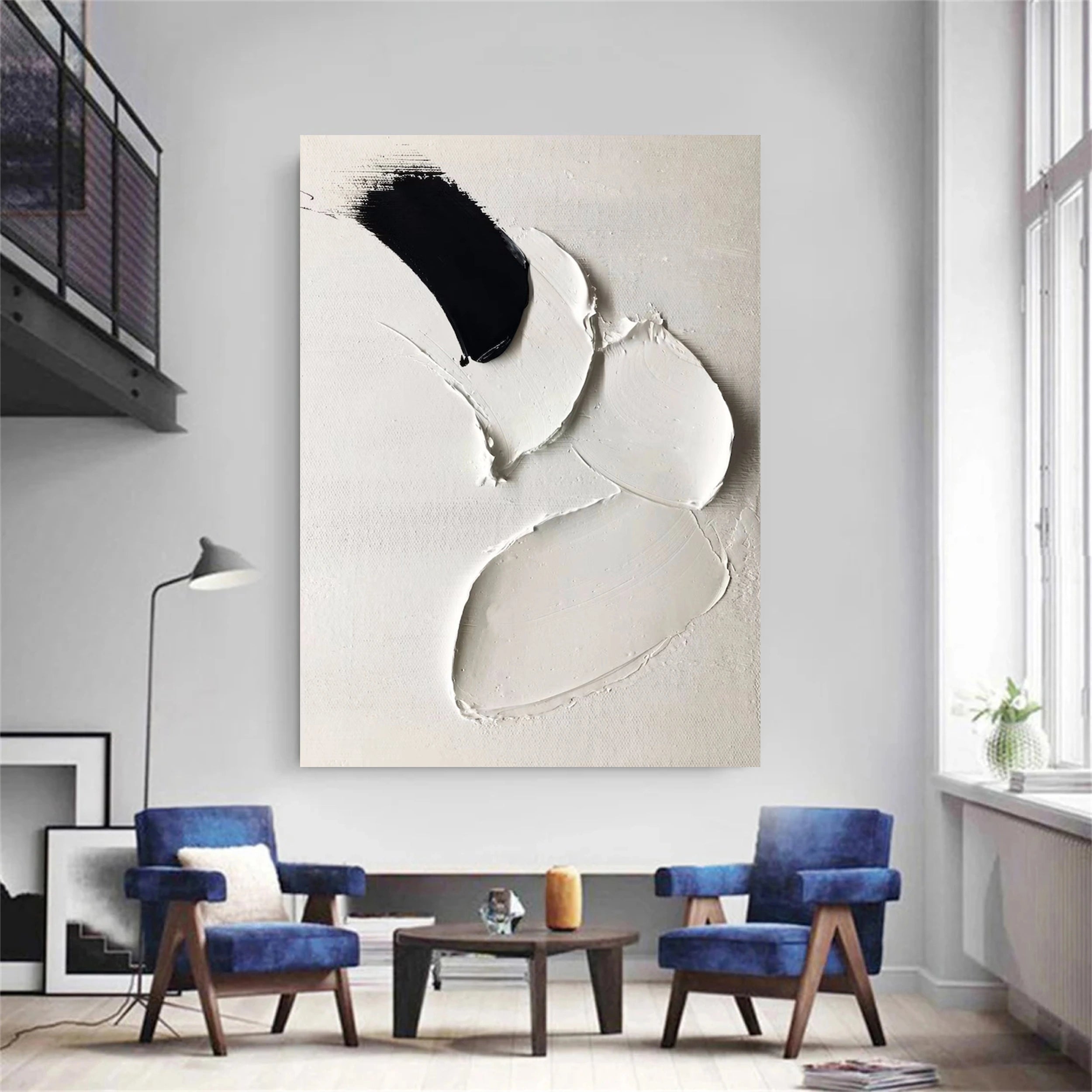 White & Black Minimalist Textured Painting Canvas #MM134