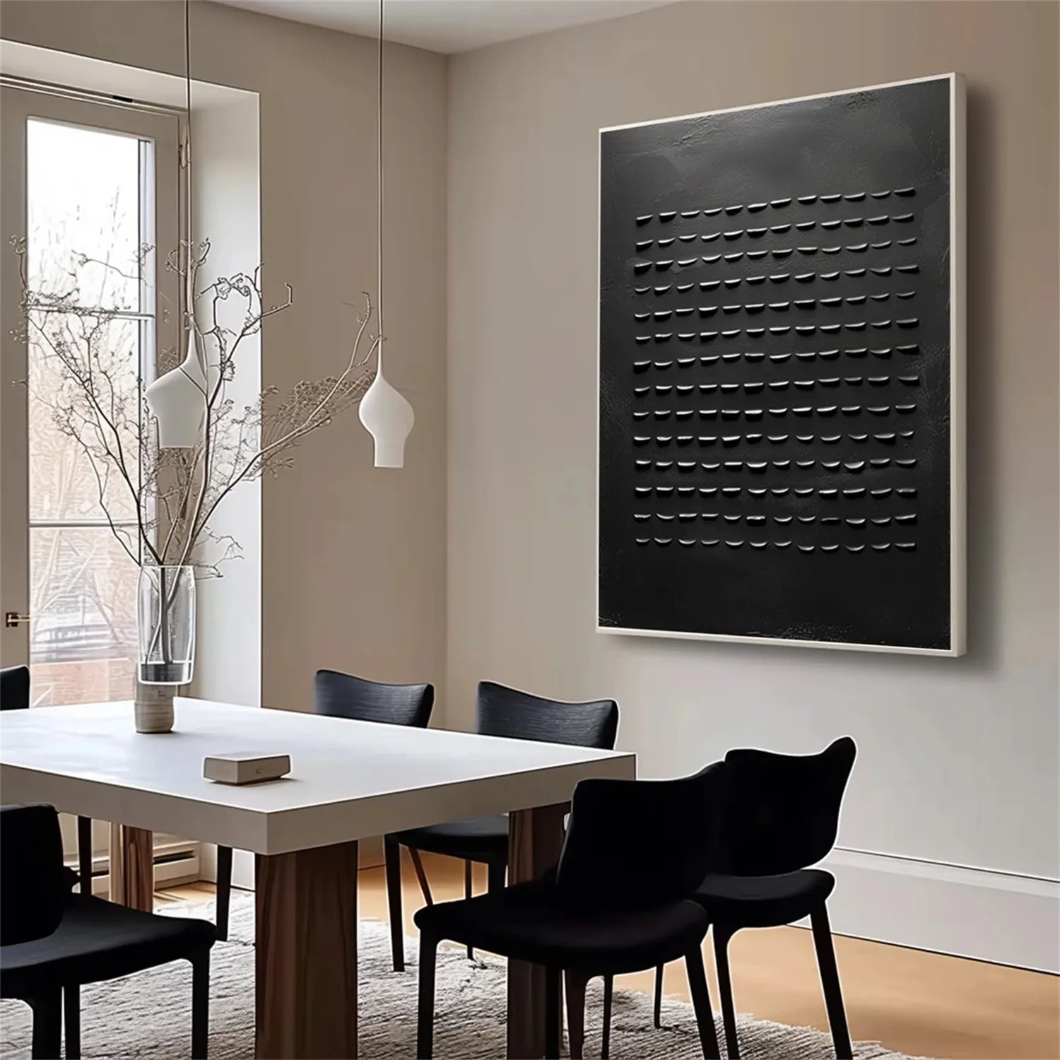 Black Minimalist Textured Painting Canvas #MZ094