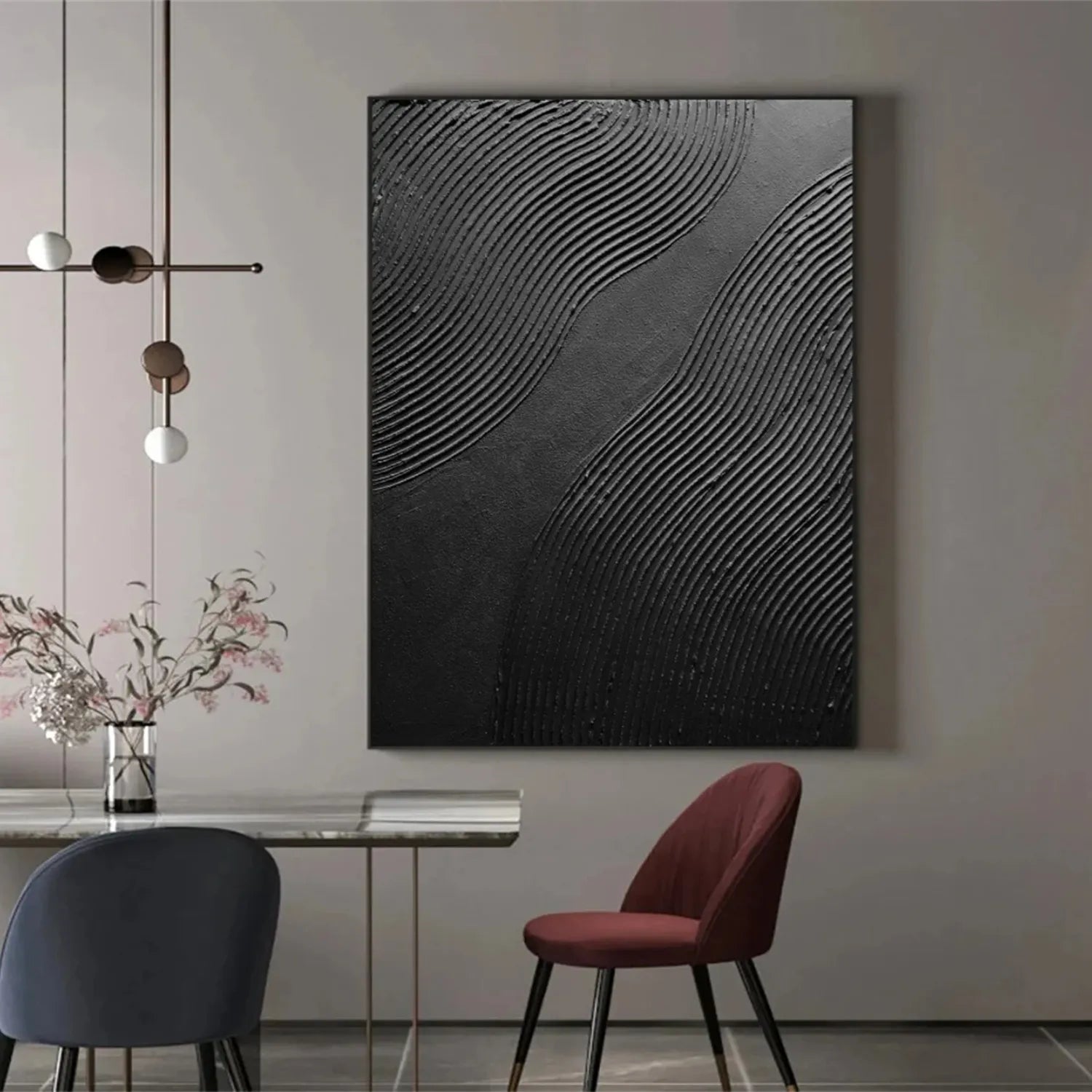 Black Minimalist Textured Painting Canvas #MZ103