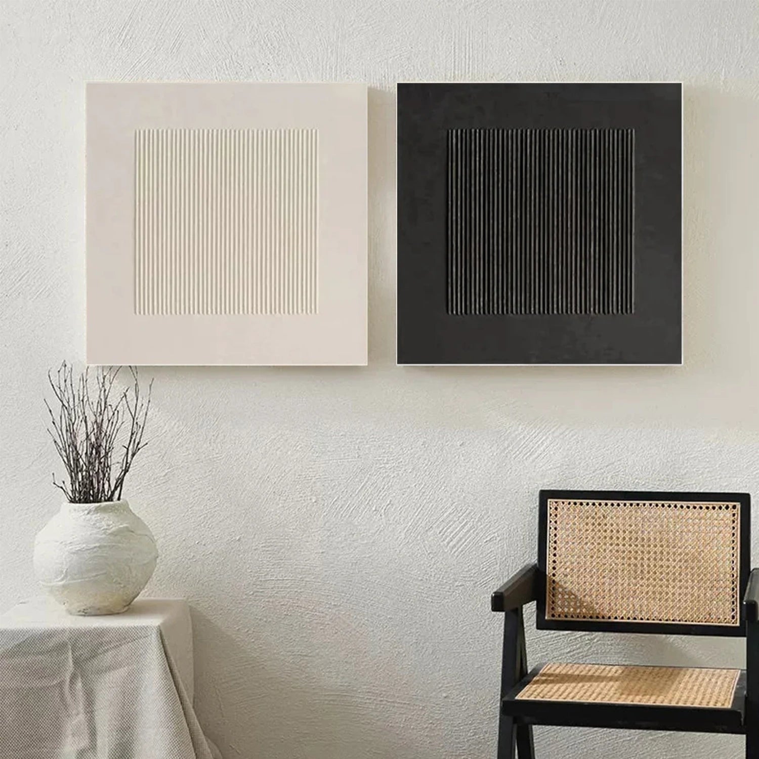 Beige & Black Wabi Sabi Texture Square Set of 2 Wall Art #WS322