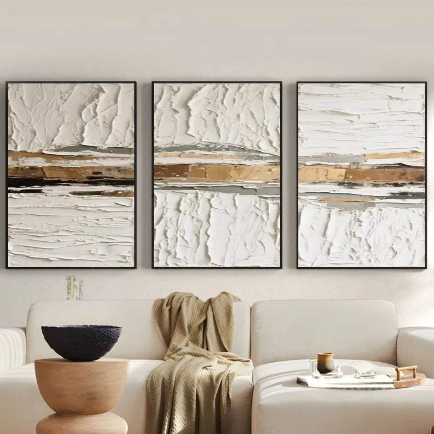 White Gold Minimalist Textured Wall Art Set of 3 #MM353