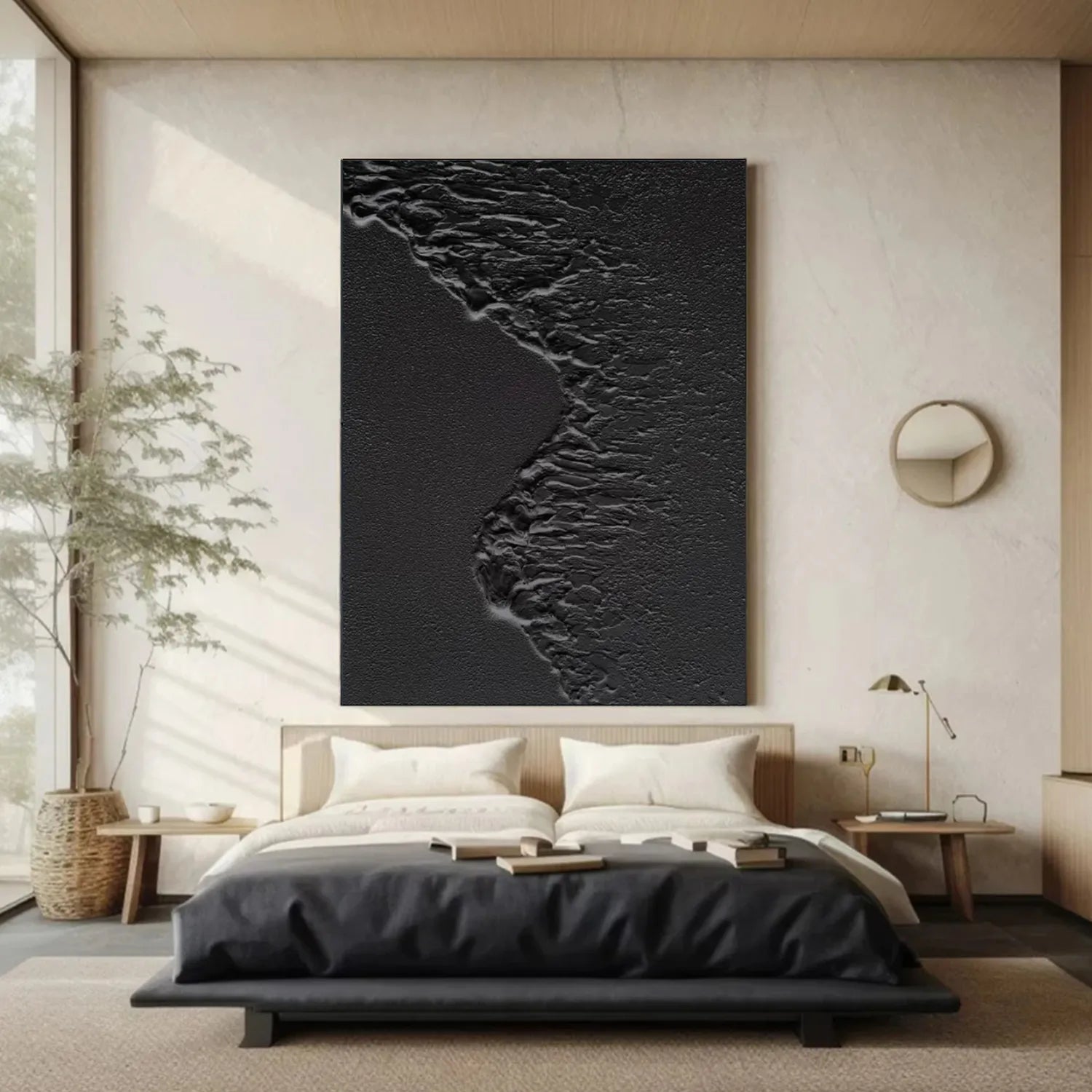 Black Plaster Art Minimalist Textured Painting #MZ105