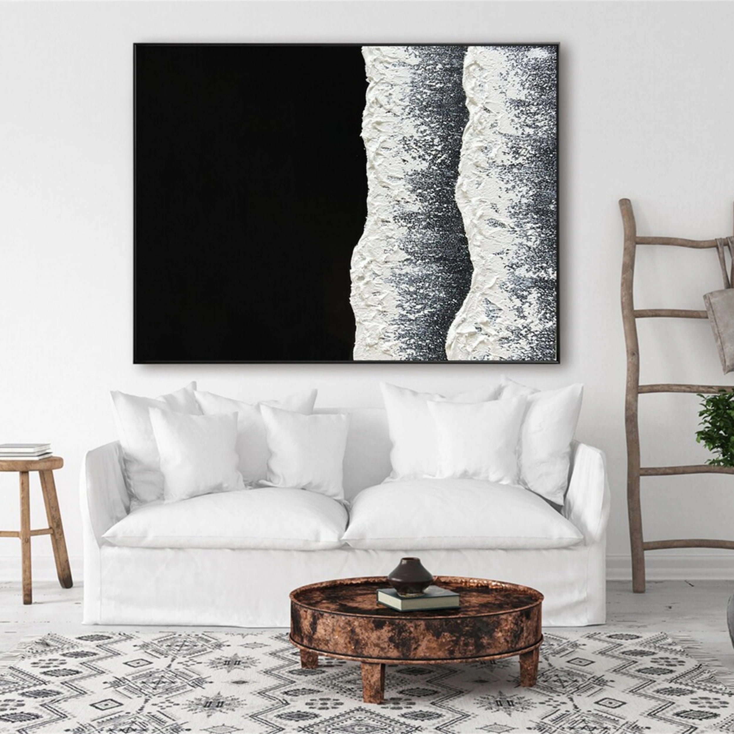Black White Textured Minimalist Wall Art #MZ057