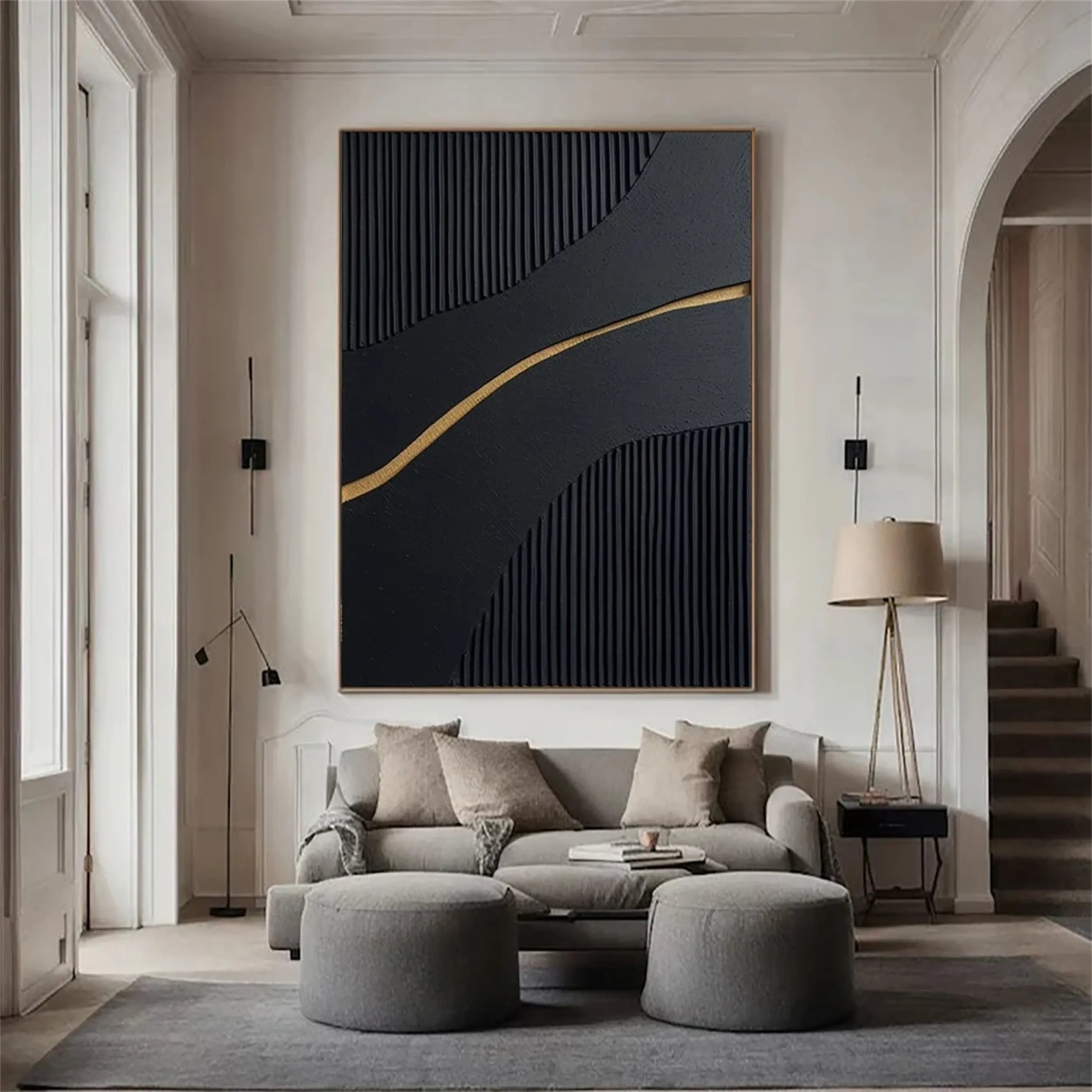Black Gold Minimalist Textured Painting #MZ085