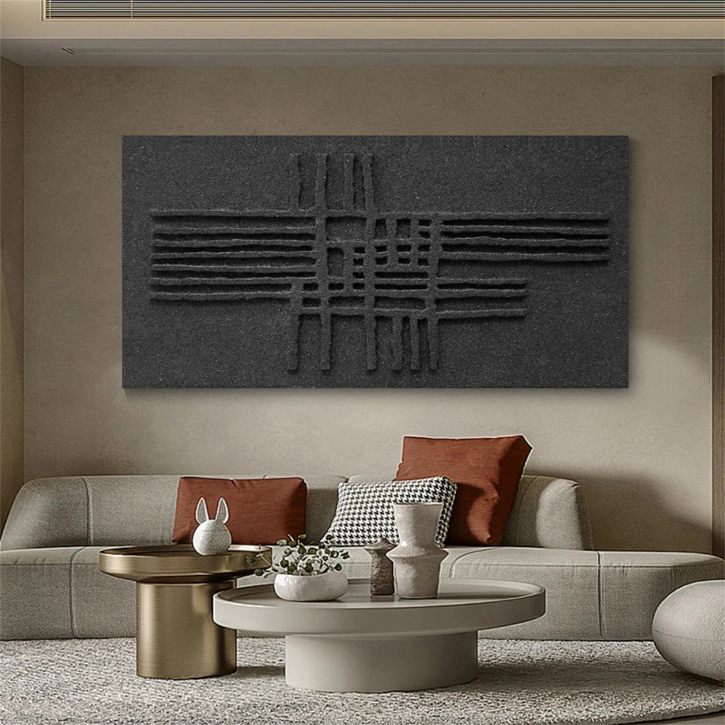 Black Plaster Art Minimalist Textured Painting #MZ062