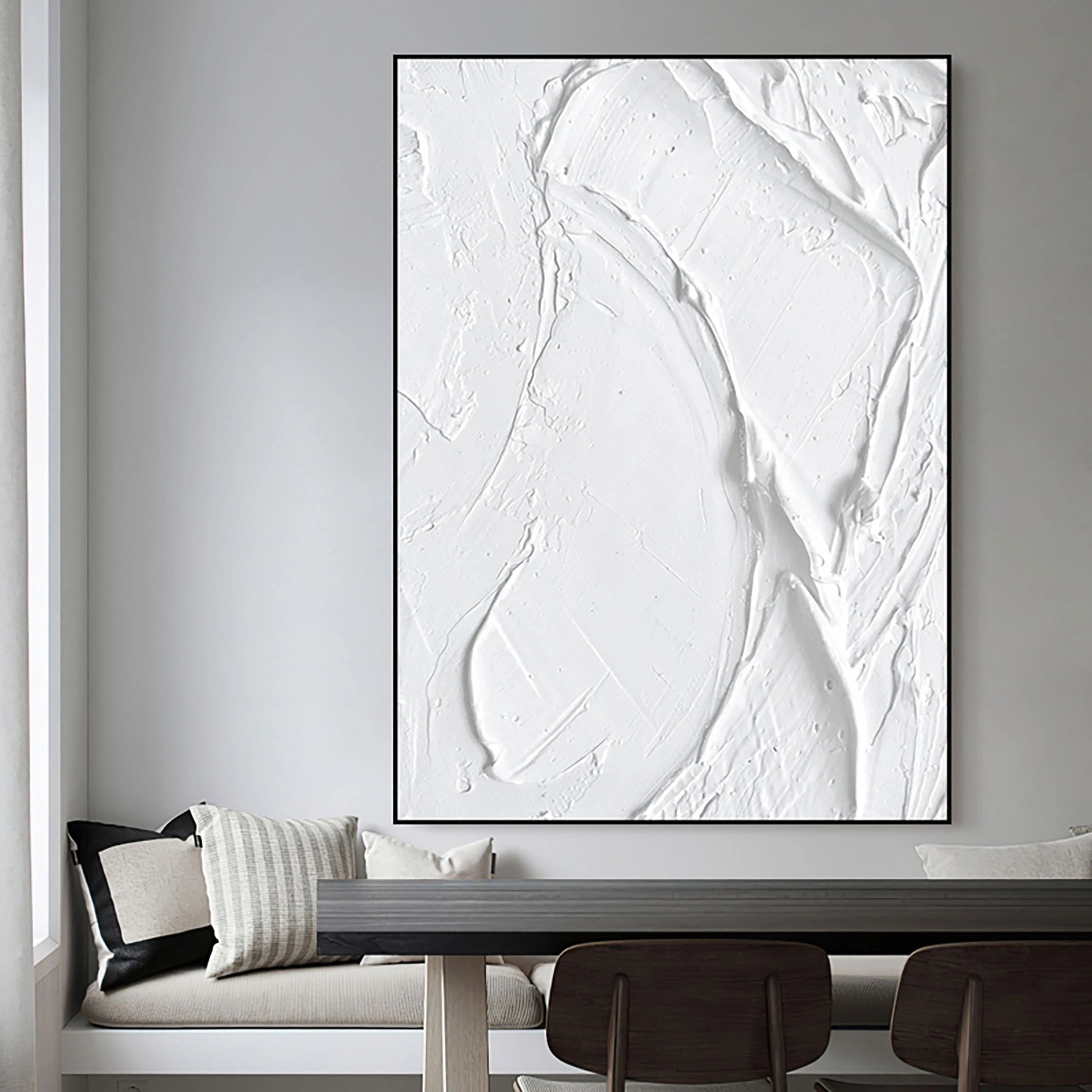 White Minimalist Textured Painting Canvas #MM028