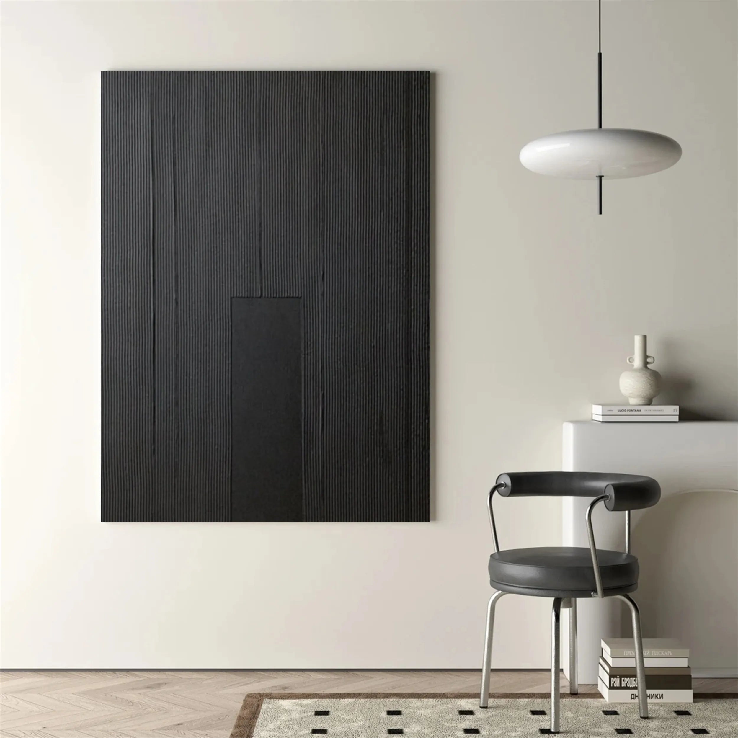 Black Minimalist Textured Painting Canvas #MZ088
