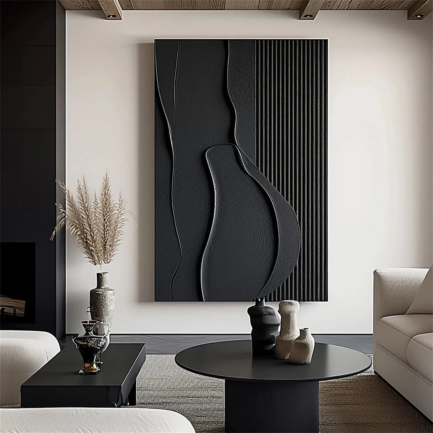 Black Minimalist Textured Painting Canvas #MZ096