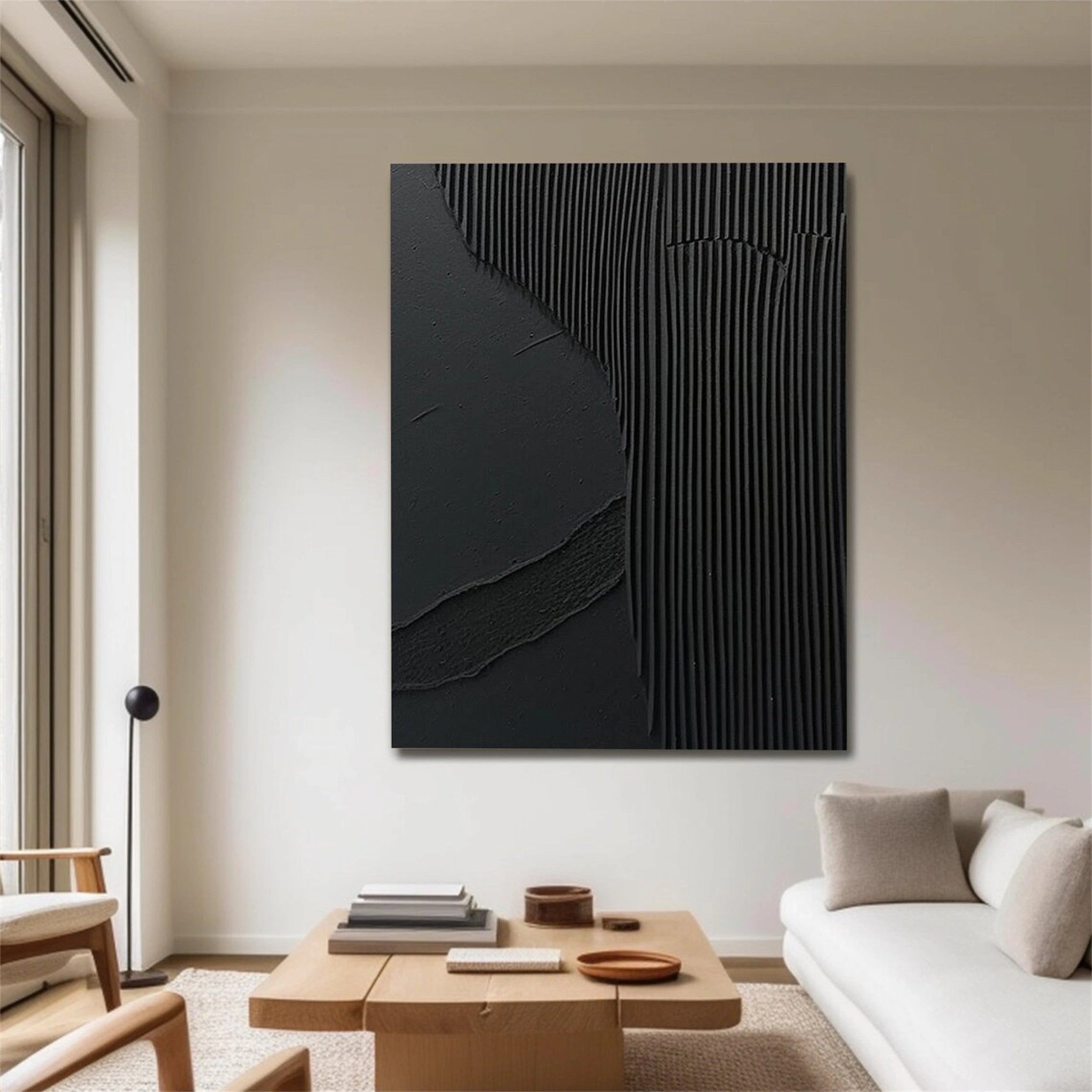 Black Minimalist Textured Painting Canvas #MZ075