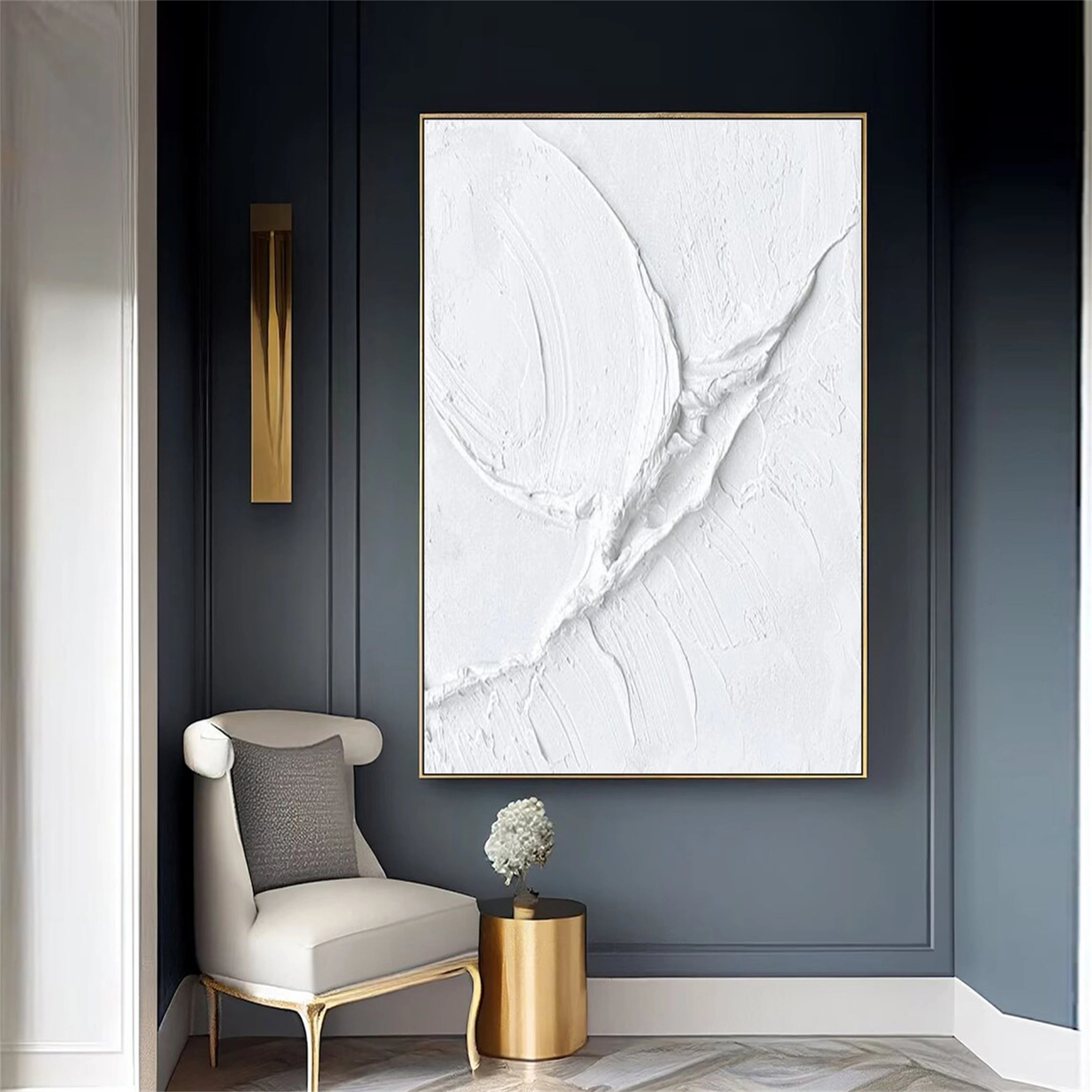 White Minimalist Textured Painting Canvas #MM161
