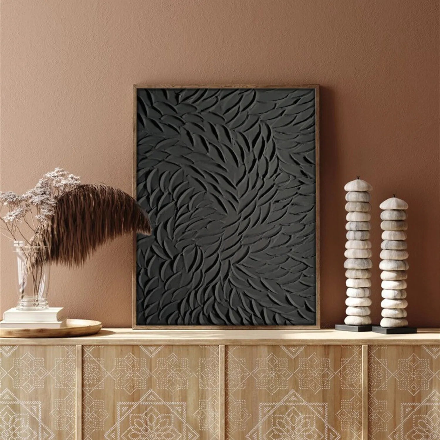 Black Minimalist Textured Painting Canvas #MZ106