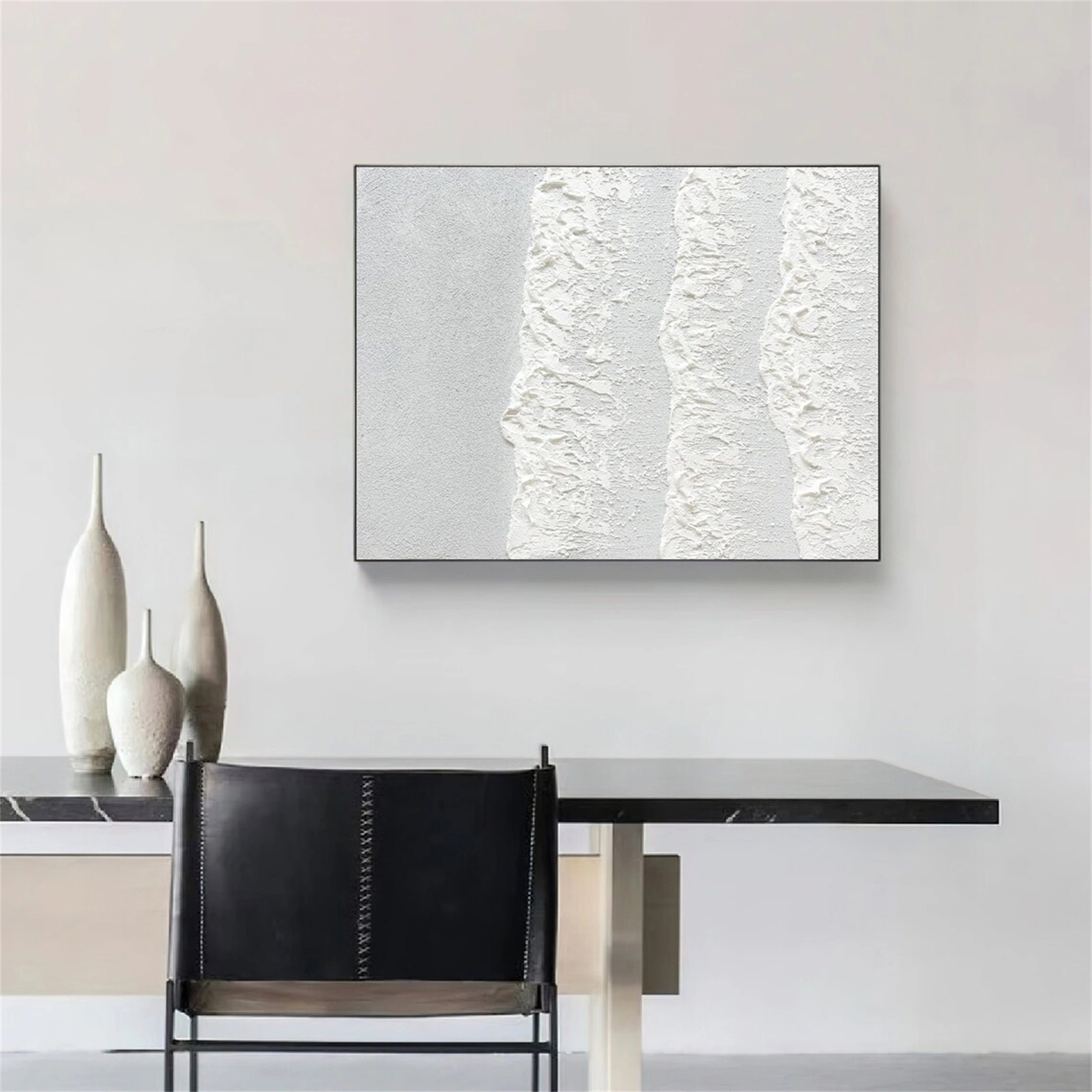 White Minimalist Textured Painting Canvas #MM128