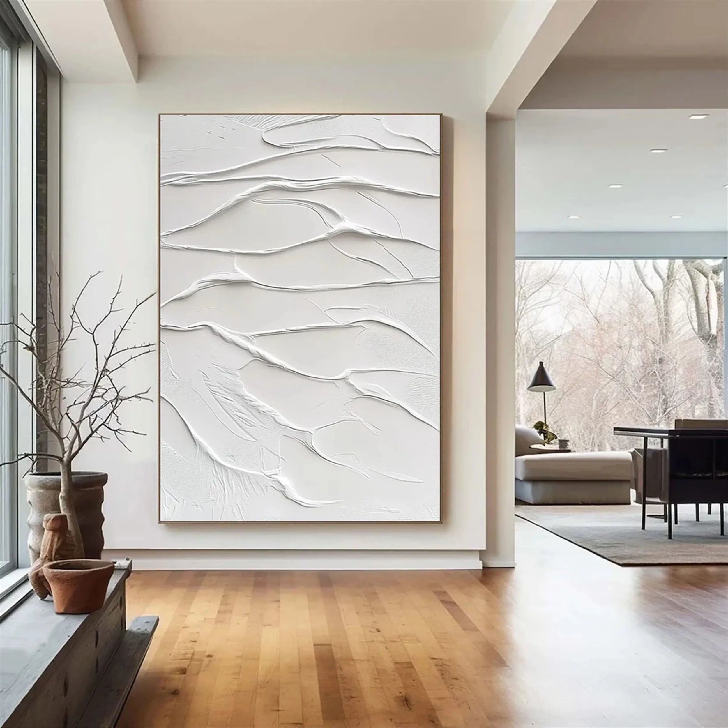White Minimalist Textured Painting Canvas #MM191