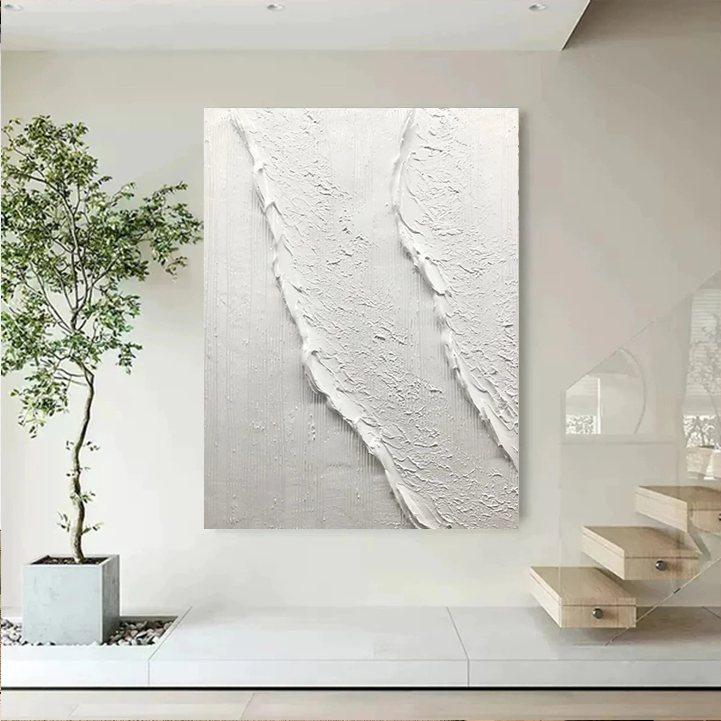 White Minimalist Textured Painting Canvas #MM179