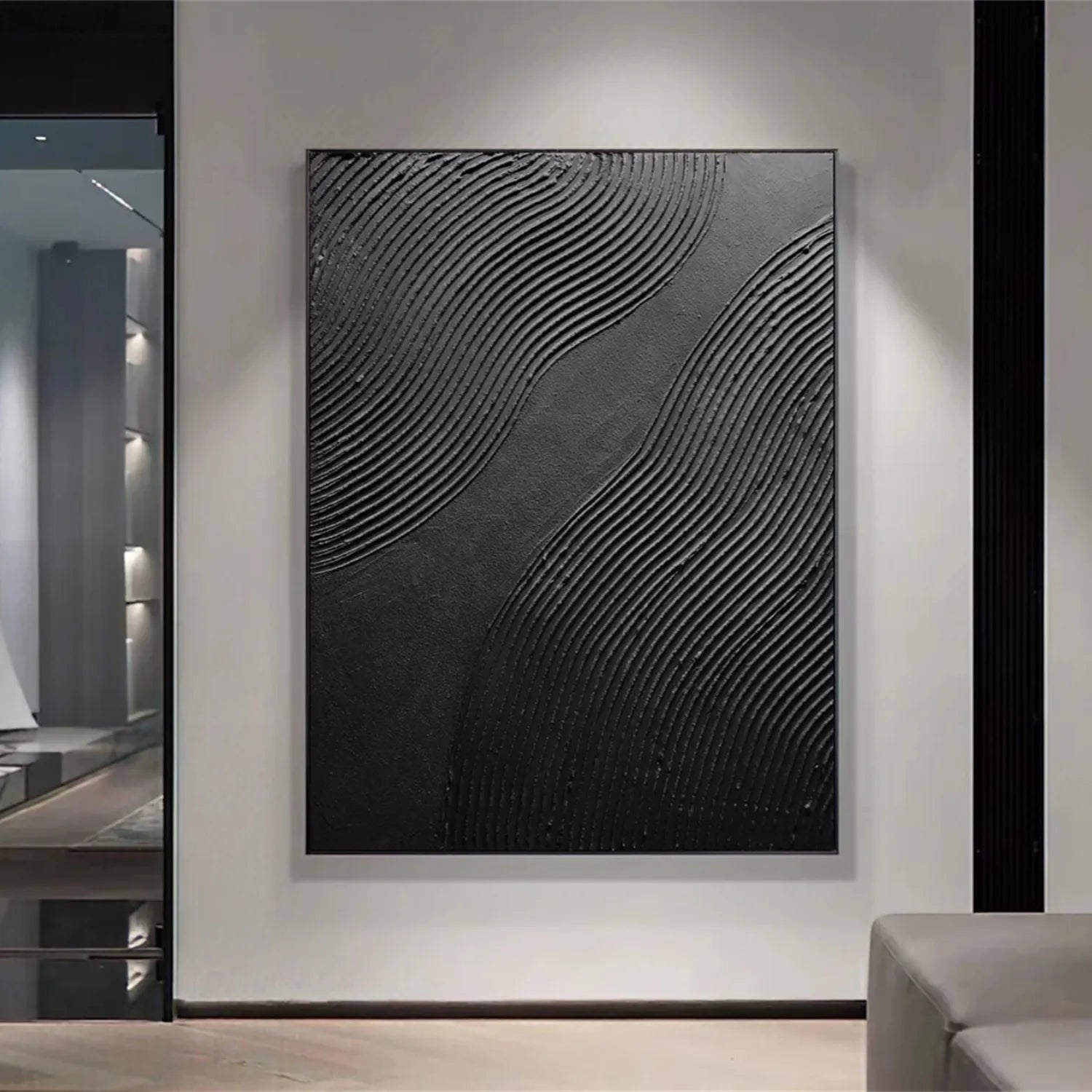Black Minimalist Textured Painting Canvas #MZ103