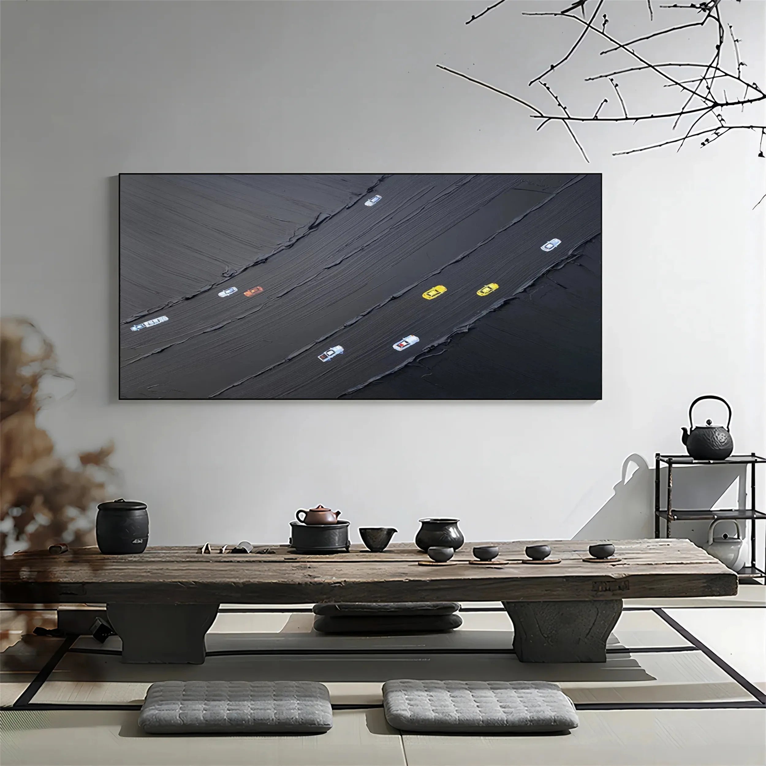 Black Minimalist Textured Painting Canvas #MZ091