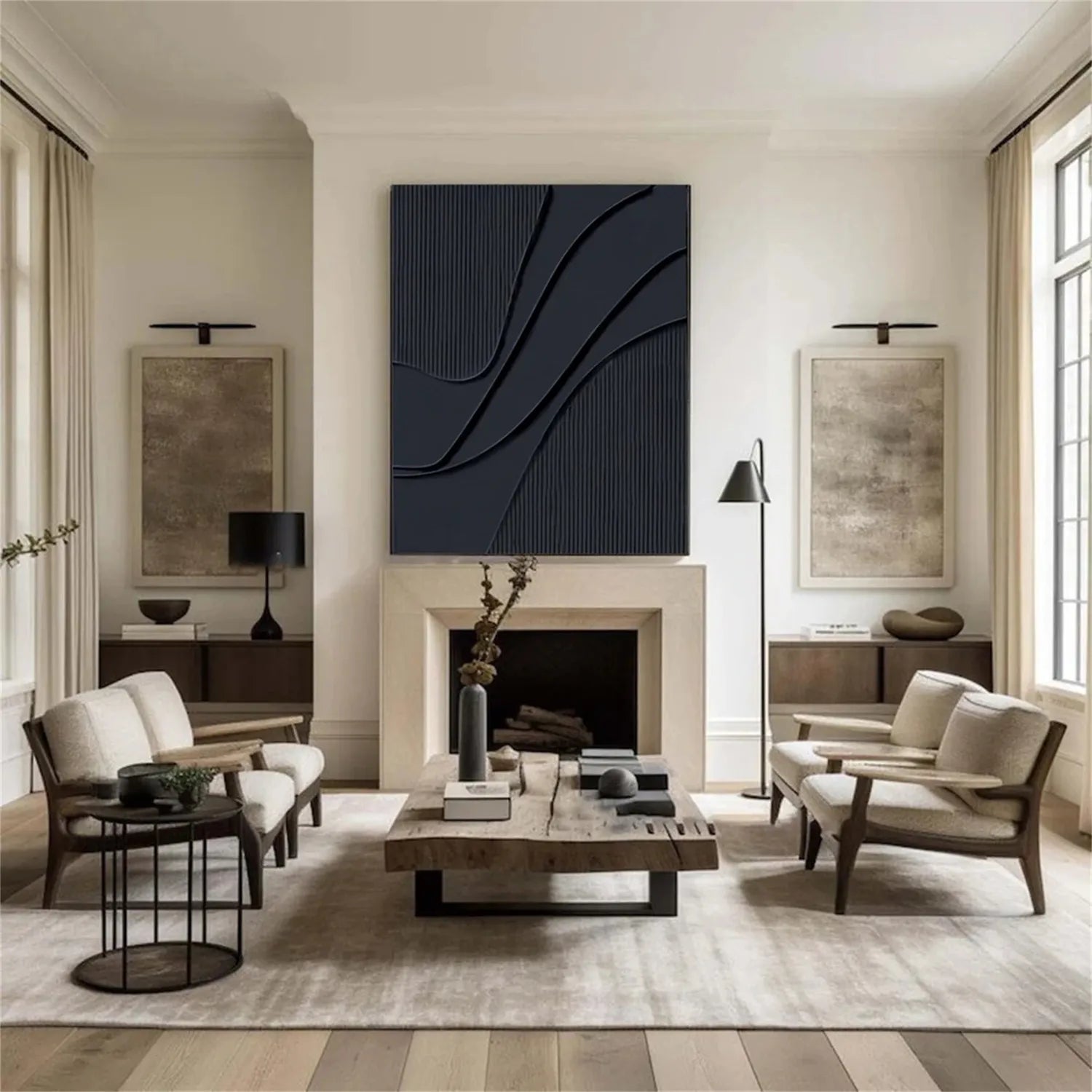 Black Minimalist Textured Painting Canvas #MZ092