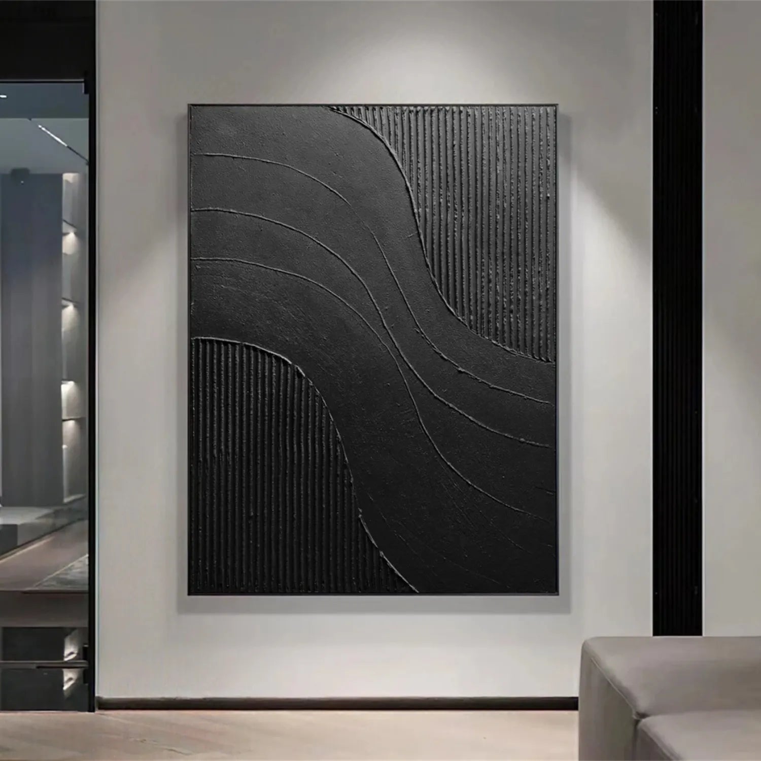 Black Minimalist Textured Painting Canvas #MZ104