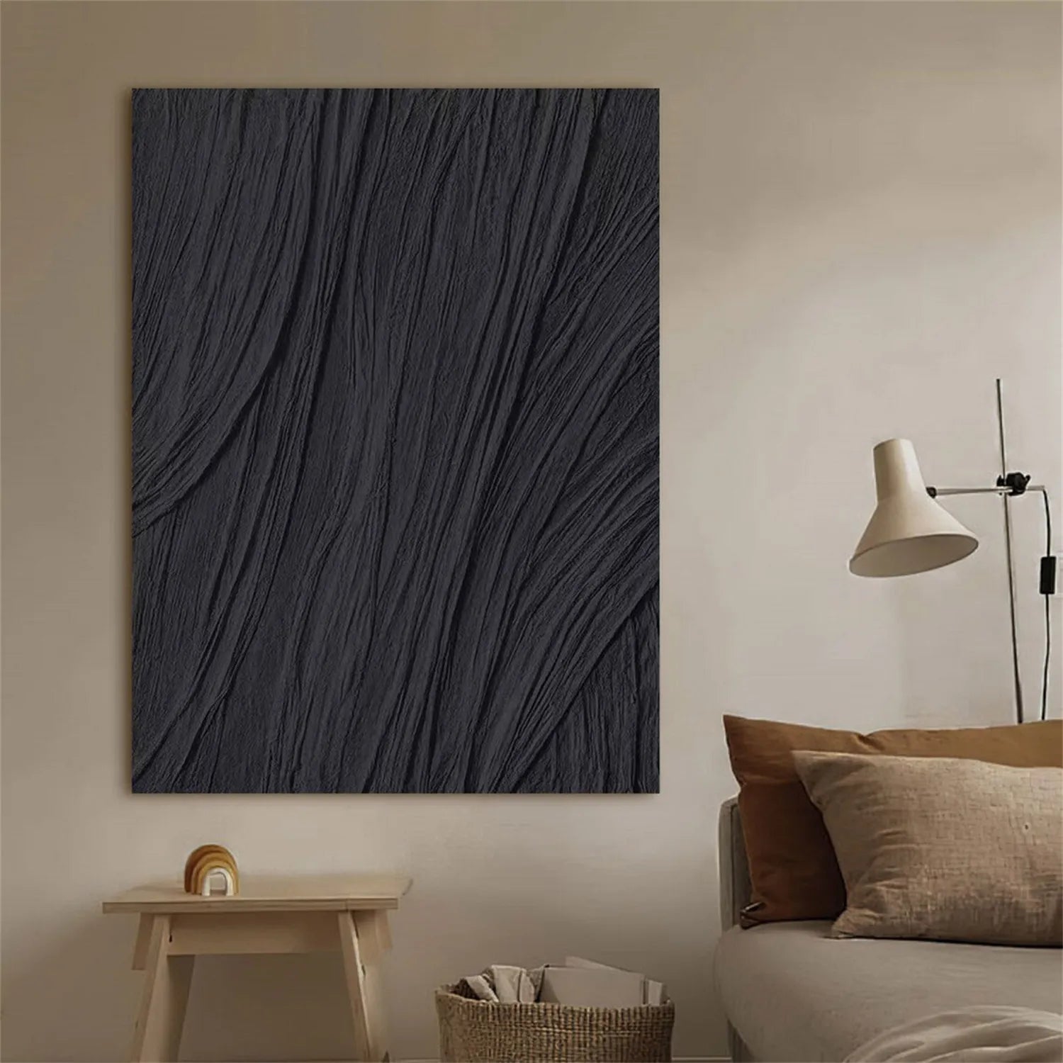 Black Minimalist Textured Painting Canvas #MZ097