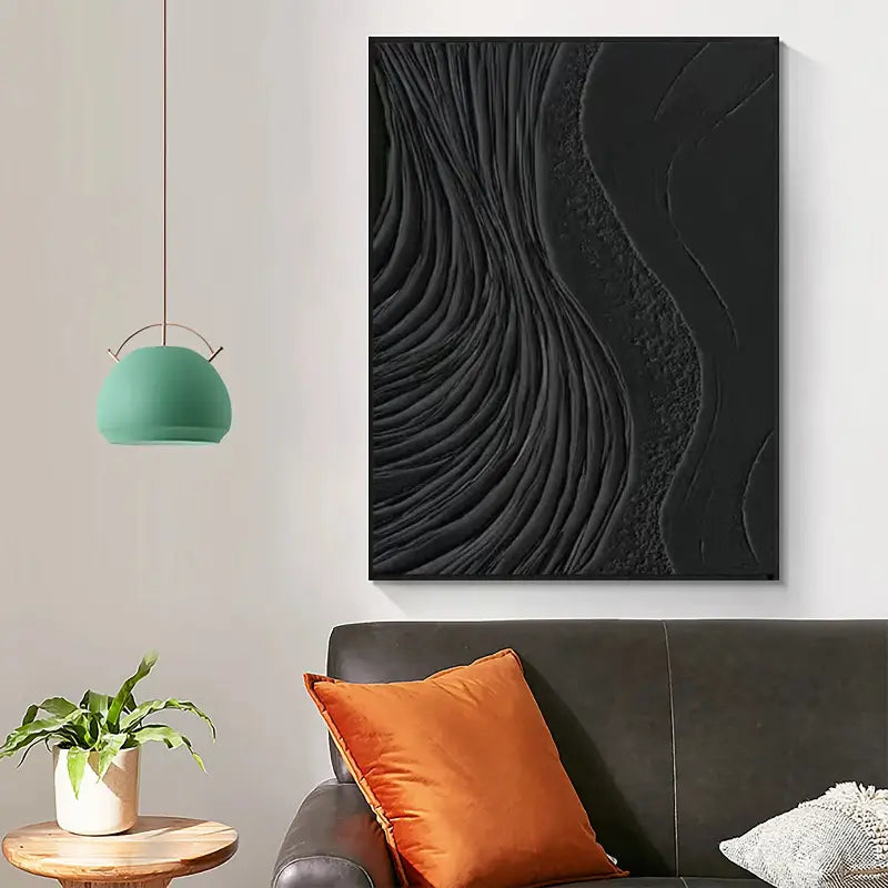 Black Minimalist Textured Painting Canvas #MZ002