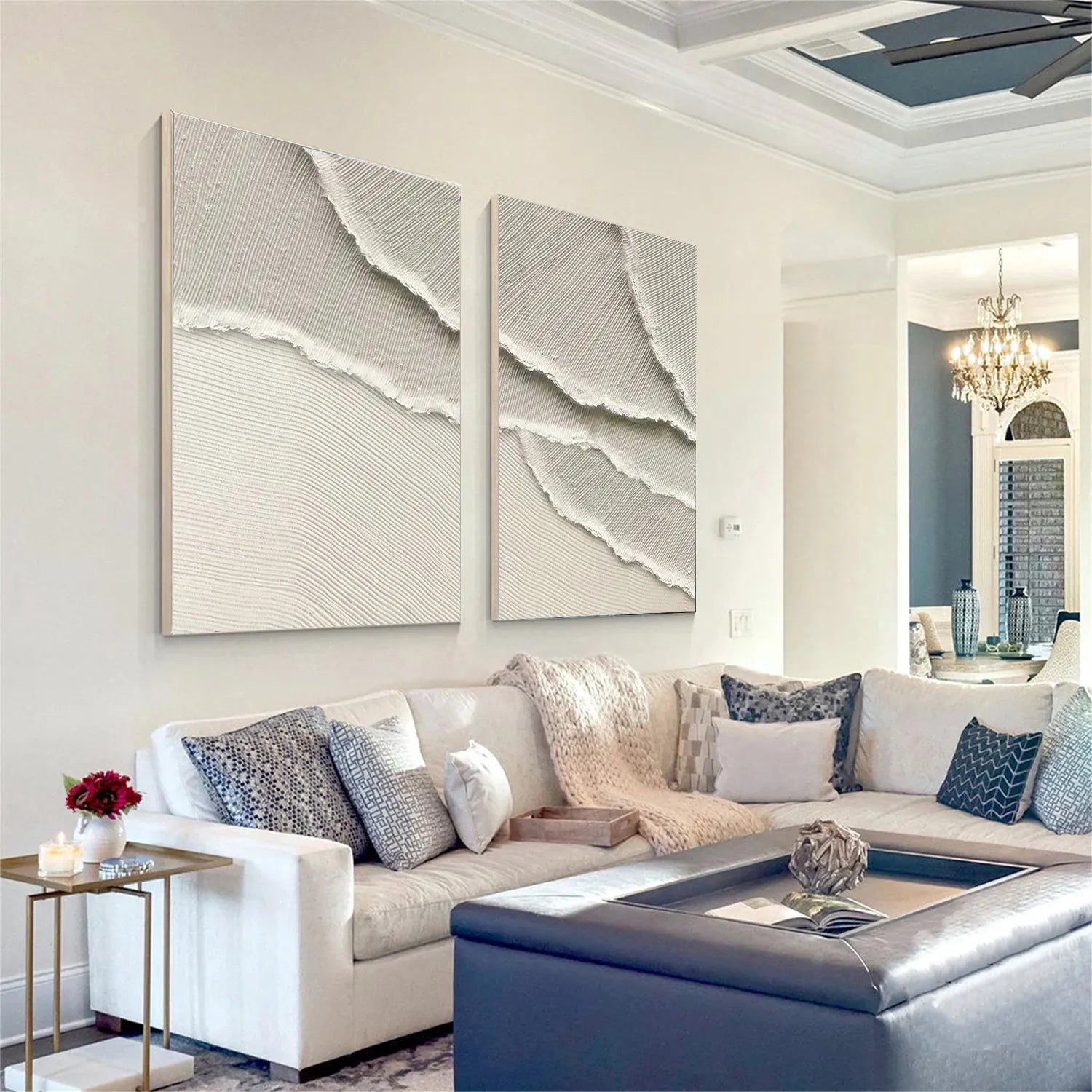 White Minimalist Textured Painting Canvas Set of 2 #MM292