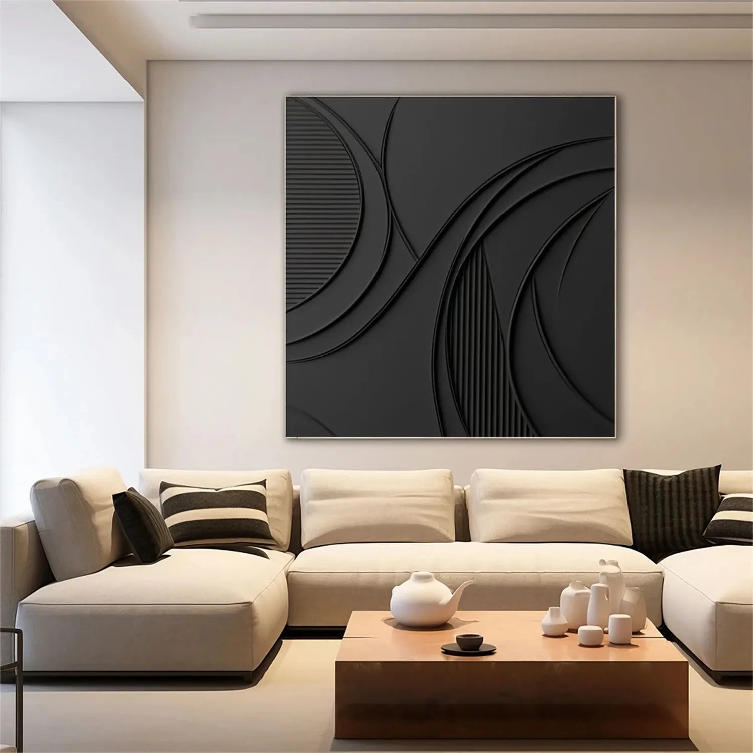 Black Minimalist Textured Painting Canvas #MZ128