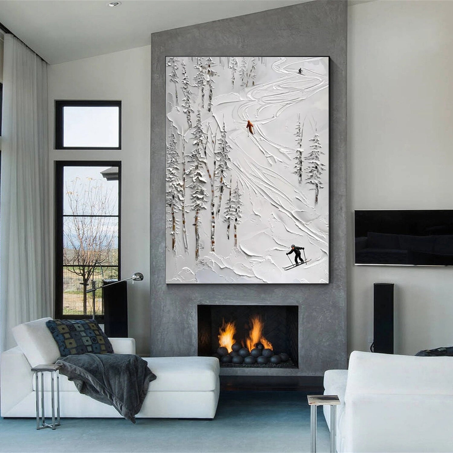 Custom Size Skiing Sport Art Textured Painting Canvas #SP030