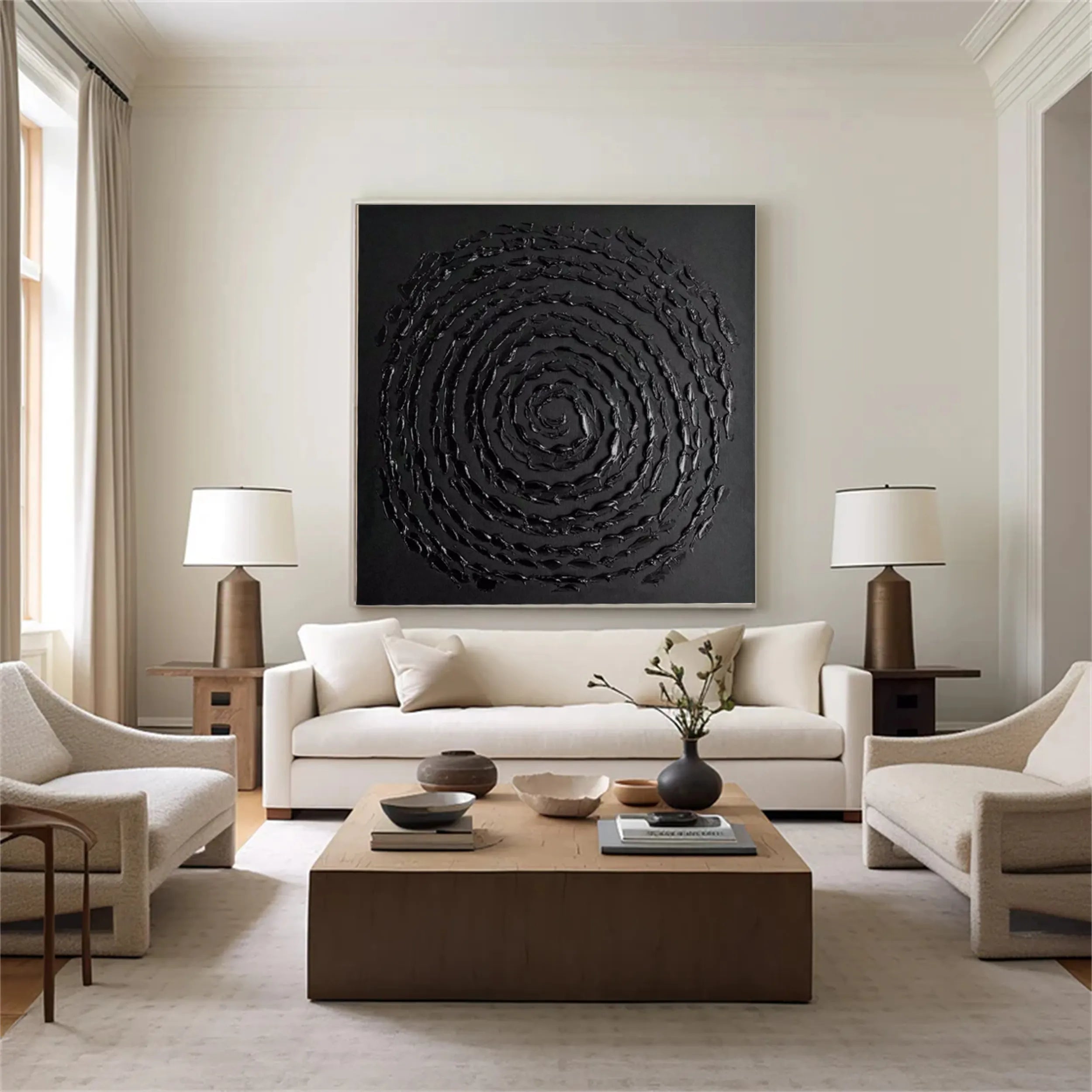 Black Minimalist Textured Painting Canvas #MZ113