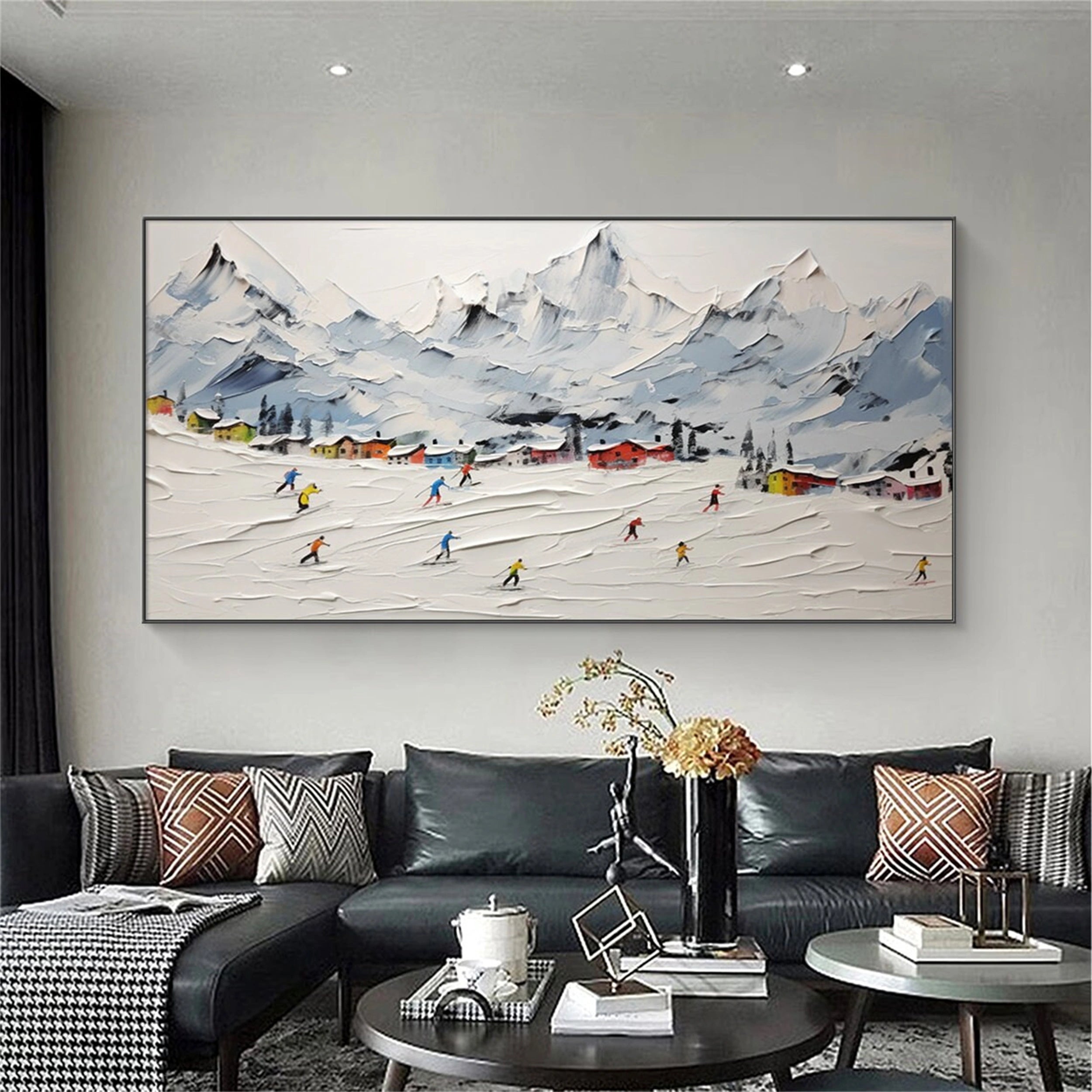 Skiing Sport Art Textured Painting Canvas #MM117
