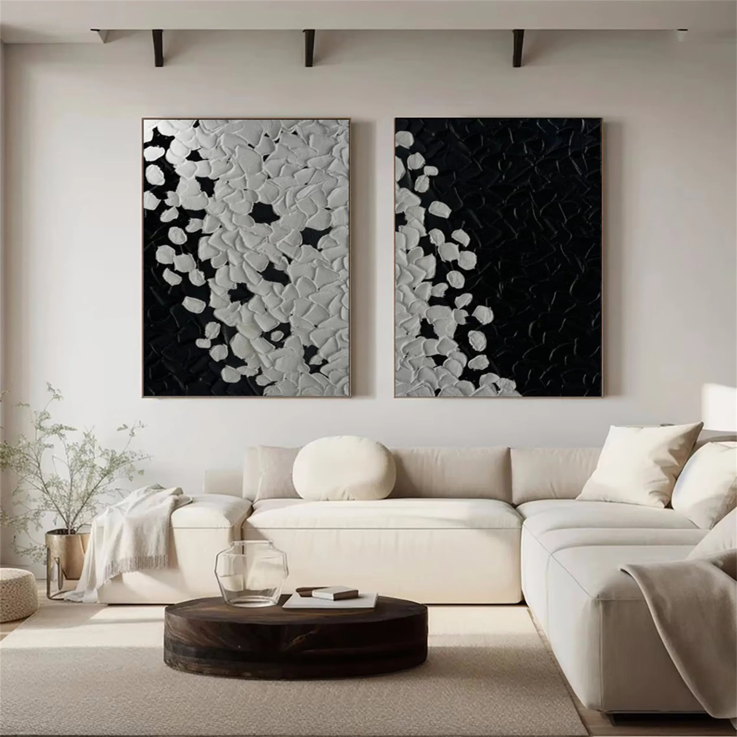 Black White Textured Minimalist Wall Art Set of 2 #MZ107