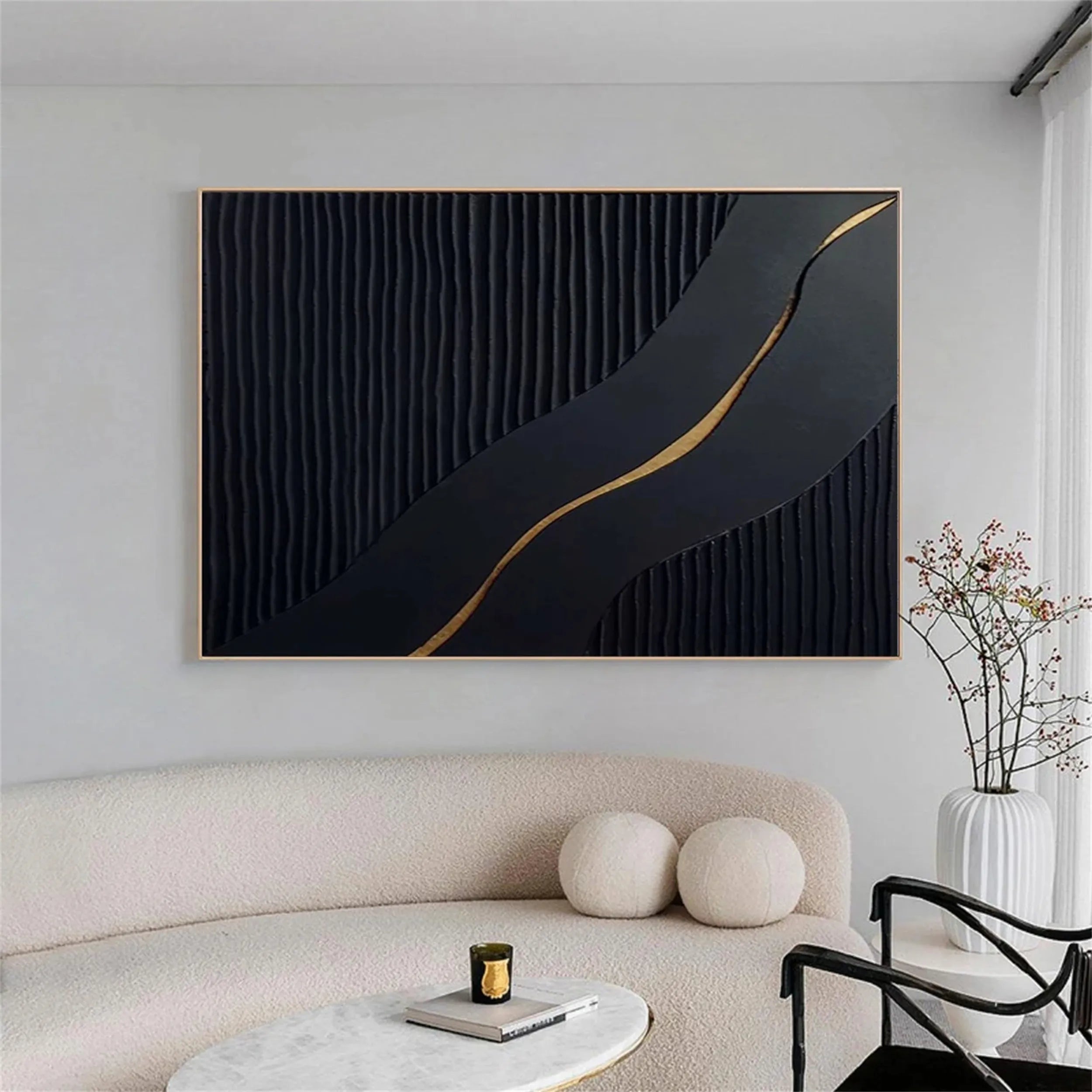 Black Gold Minimalist Textured Painting #MZ082