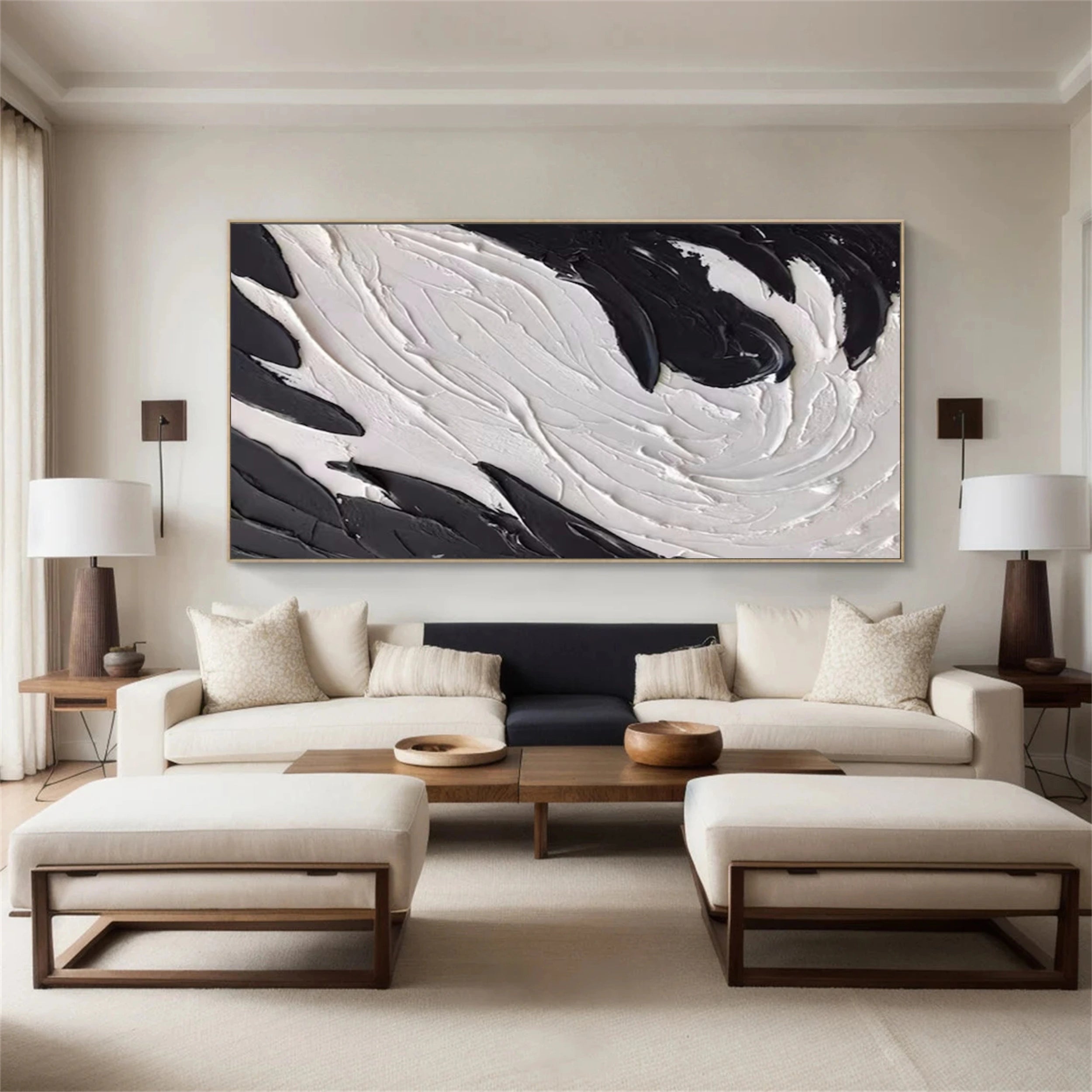 White & Black Abstract Textured Wall Art #MM133