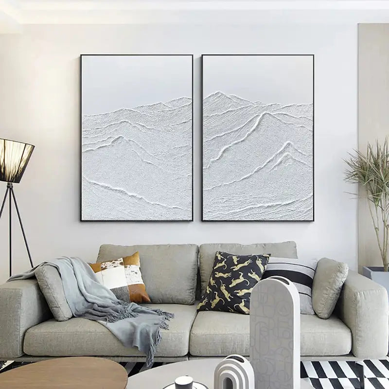 White Minimalist Textured Paintings Canvas Set of 2 #MM066