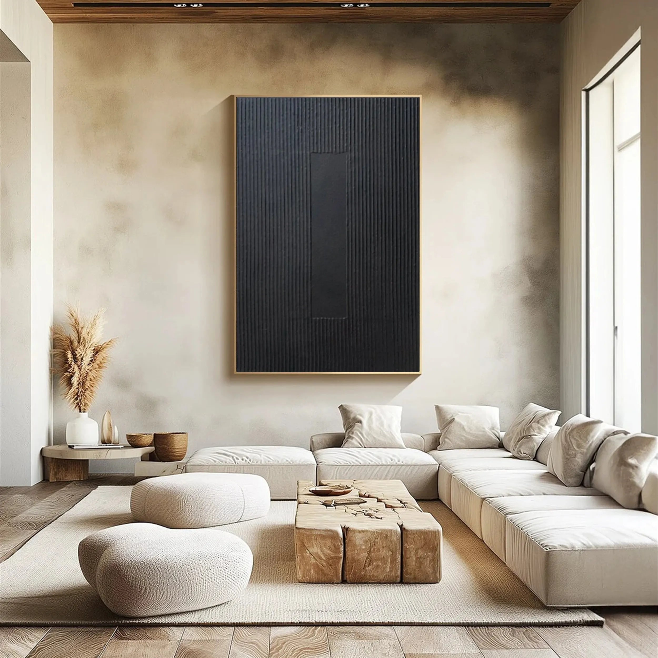 Black Minimalist Textured Painting Canvas #MZ086