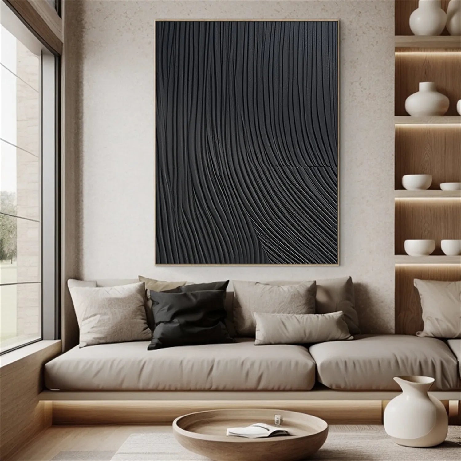 Black Minimalist Textured Painting Canvas #MZ108