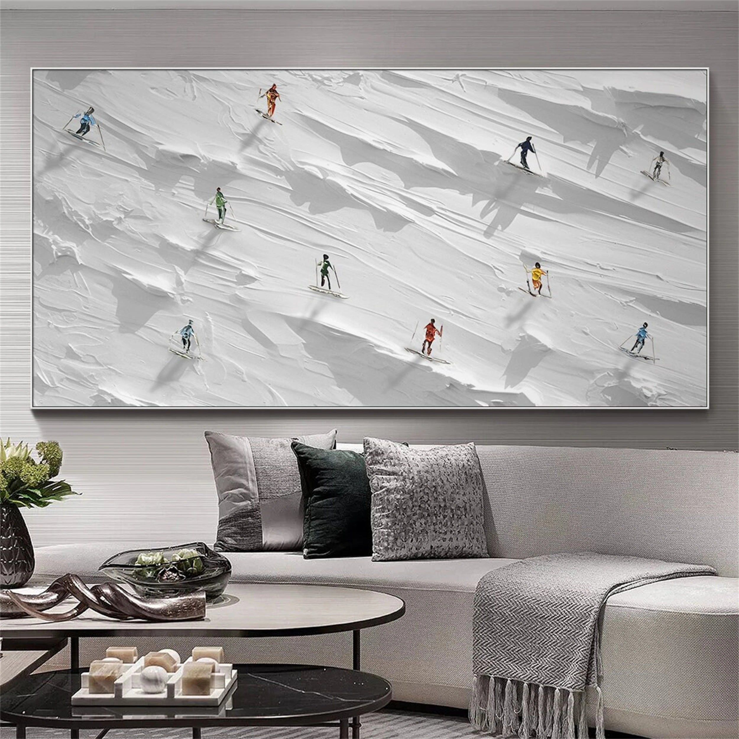 Skiing Sport Art Textured Painting Canvas #MM116