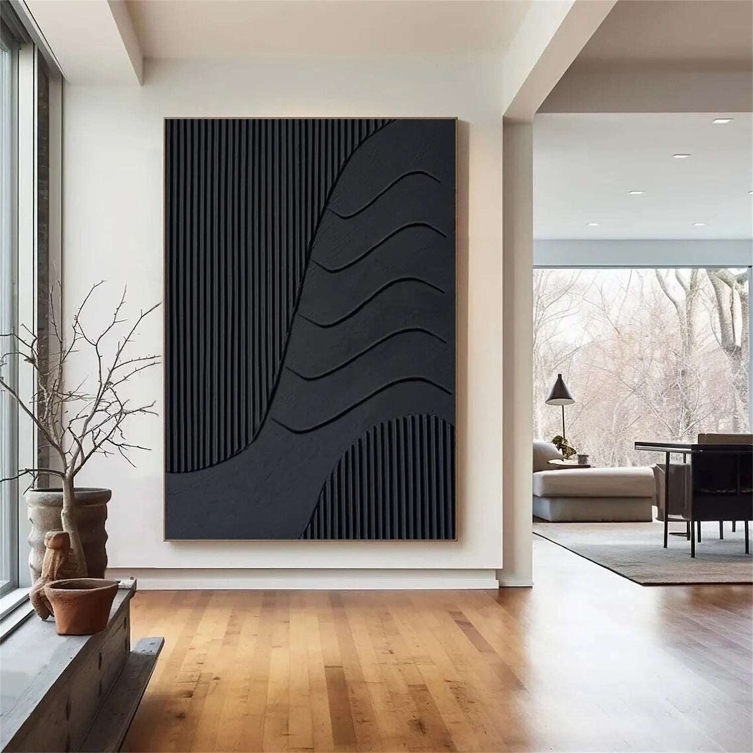 Black Minimalist Textured Painting Canvas #MZ100
